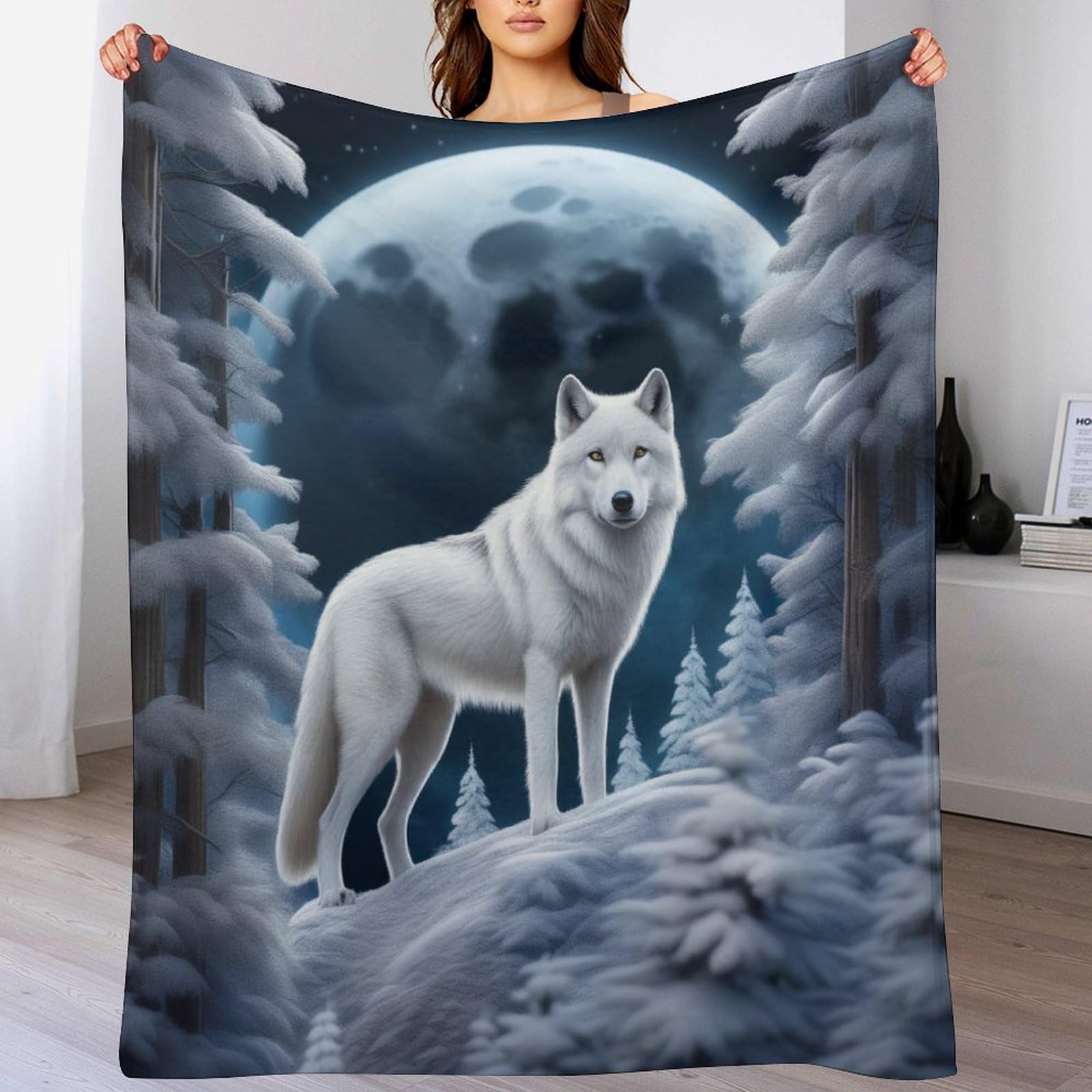 GGJJTT Wolf Throw Blankets Soft Warm Comfortable Throws for Couch Flannel Blanket Bed Throw for Bedroom Couch Travel Kids130×180cm