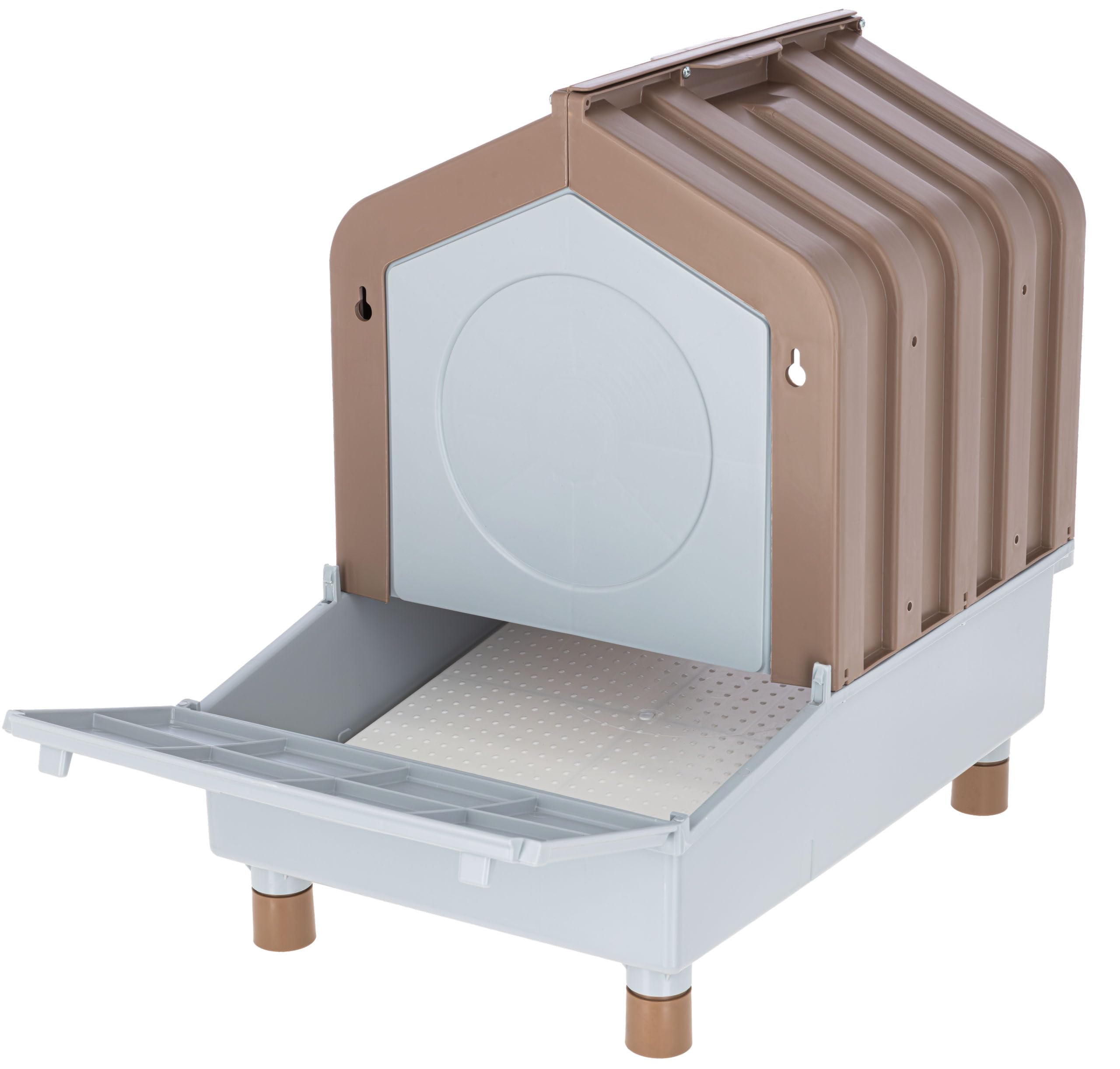 Kerbl Legenest 2in1, Eierklappe, braun/grau, 47x32,5x48cm, Kunststoff, mit Abrollfunktion, für bis zu 5 Hühner