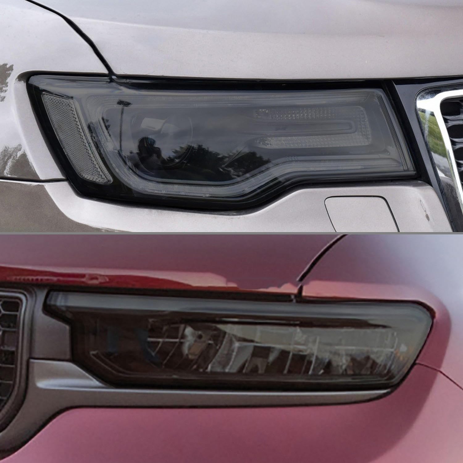 Car Headlight Protective Film Headlamp Restoration Transparent Black TPU Sticker，for Grand Cherokee 2021-2023 Accessories, Blackened