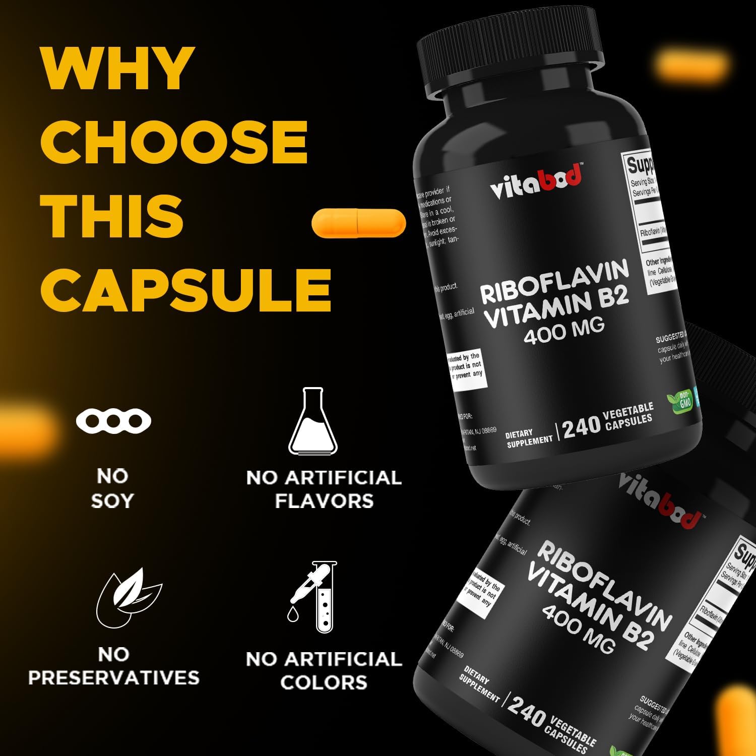 Vitamin B2 (Riboflavin) 400 mg 240 Vegetarian Capsules - Support Cellular Energy and Red Blood Cell Production - Image 4