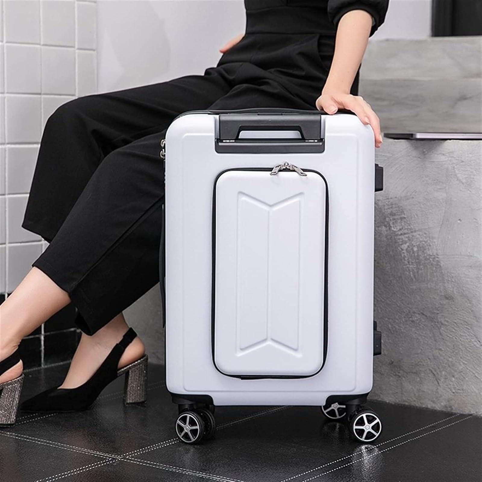 Zestaw walizek podróżnych, bagaż podręczny bagaż walizka zestaw sztuk Carry On ABS+PC Spinner Wózek z kieszenią Walizka biznesowa (kolor: B, rozmiar: 24 cale) ")