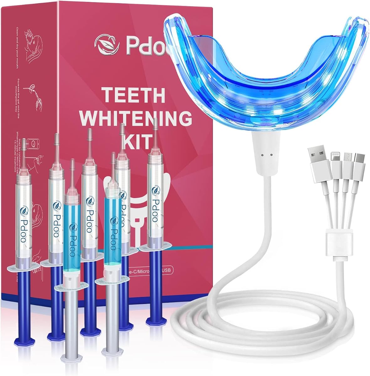 Teeth Whitening Kit with LED Lights Tray for Sensitive Teeth, Whitening Pen Gel, Teeth Whitener at Home, Pain Free and Enamel Safe, Up to 1-9 Shades Whiter in 1-2 Weeks
