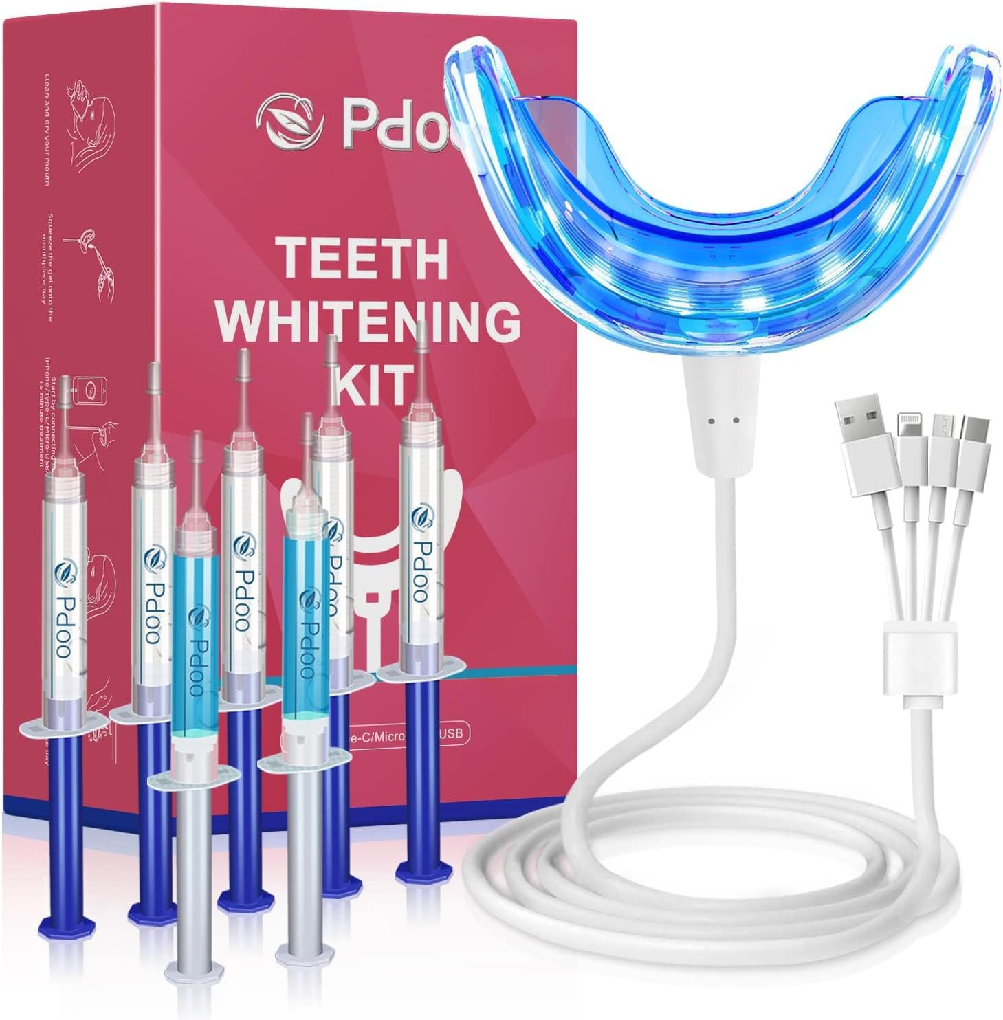 Teeth Whitening Kit with LED Light for Sensitive Teeth, Fast Results Helps Remove All Kinds of Stain
