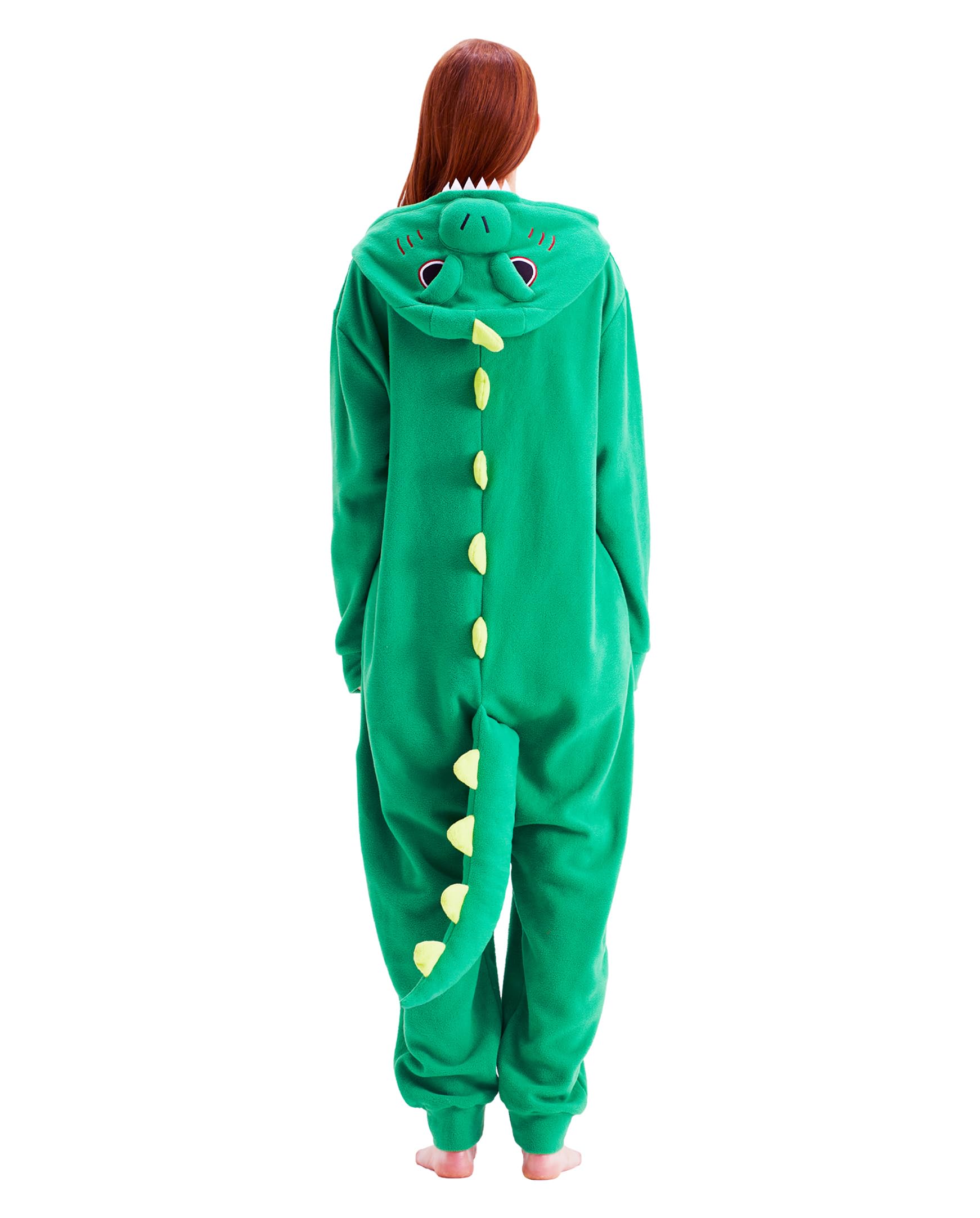 Loiahoer Costume unisexe adulte dinosaure vert pyjama dragon Halloween cosplay costume nouveauté animal Noël pyjama ensemble pour famille et couple