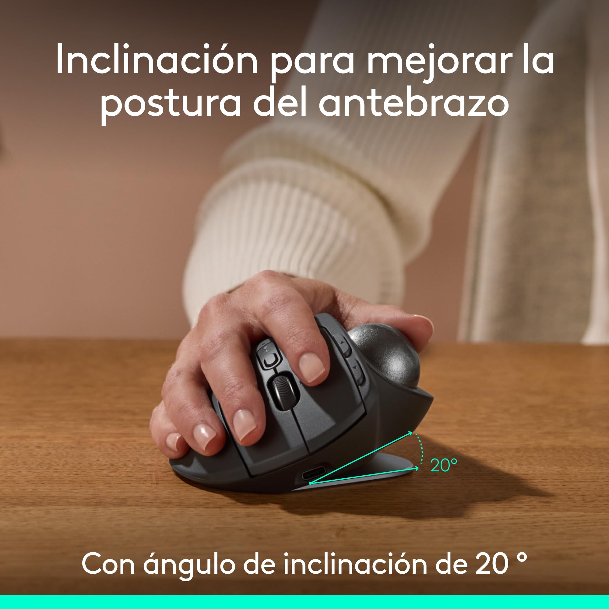 Logitech MX Ergo S ratón con trackball inalámbrico avanzado, ratón ergonómico inalámbrico Recargable por USB-C con Bluetooth y Llave USB cifrada, 6 Botones programables, para PC/Mac - Grafito