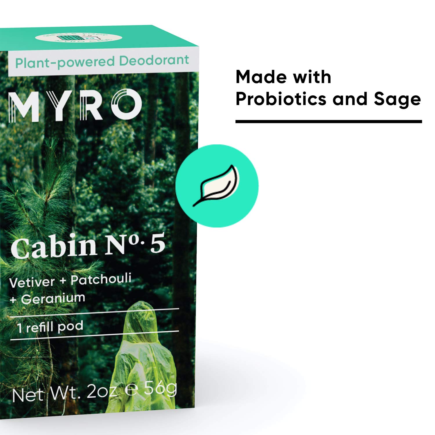 Myro Deodorant Refill Pod | Plant-based, Aluminum Free, Baking Soda Free, Cruelty Free & Vegan Ð Cabin No. 5 Scent with Vetiver, Patchouli, Geranium (Case Not Included)