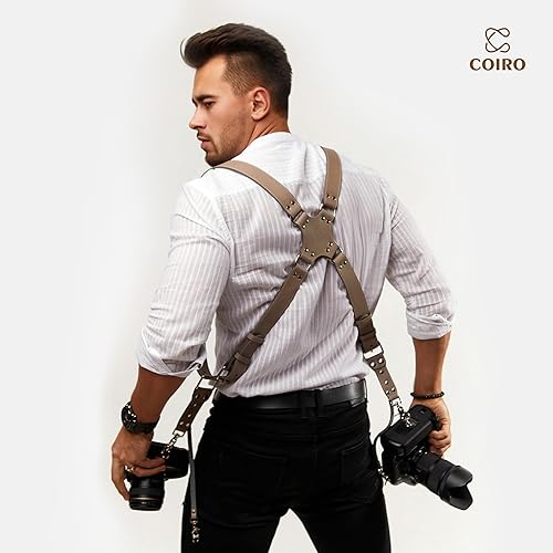 Miniatura 46 de Arnés de cámara para 2 cámaras – Correa de cuero de doble hombro para cámara – Arnés de cámara doble para DSLR/SLR