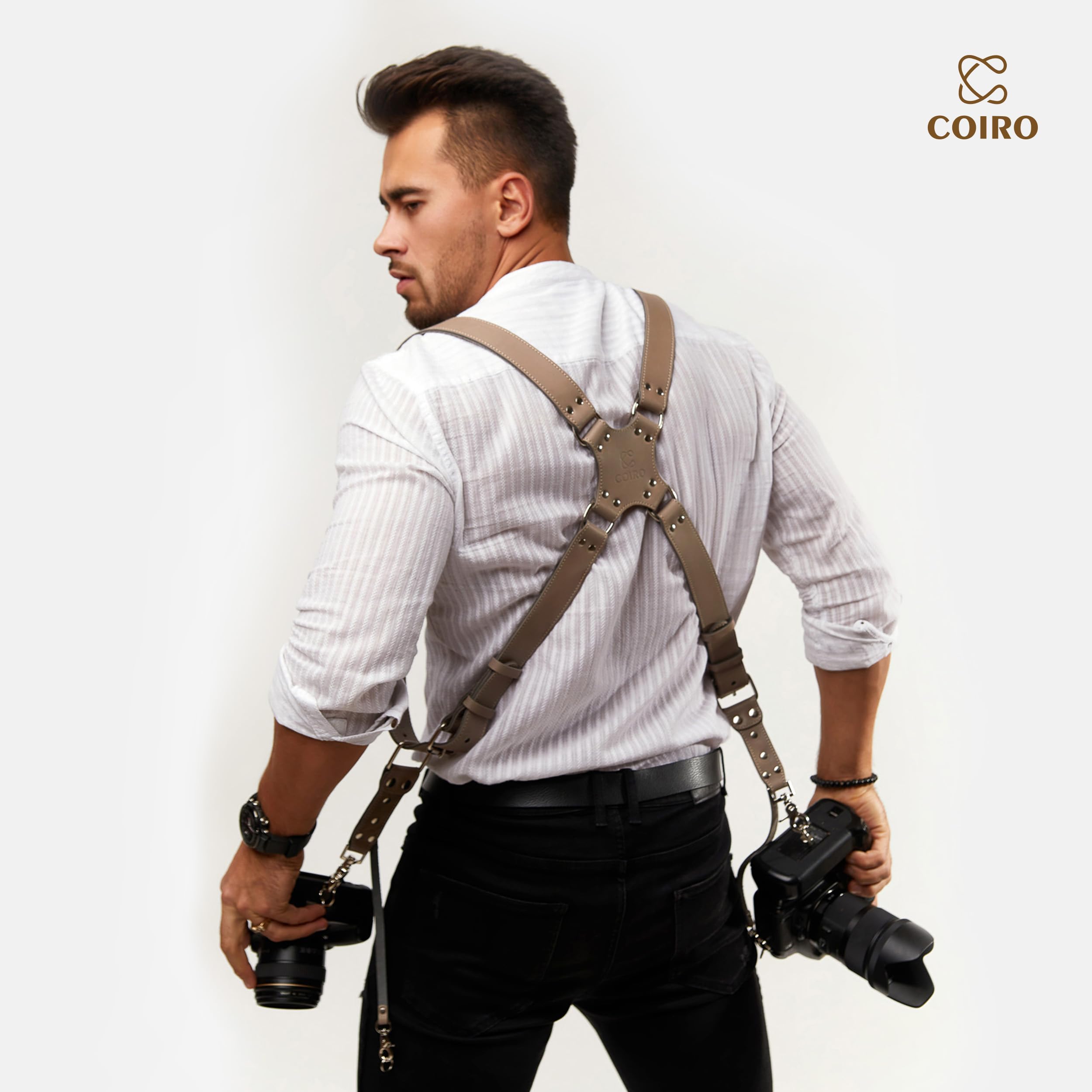 C Coiro Kamera-Gurt für 2 Kameras – Doppelschulter Leder-Kamera-Gurt – Doppel-Kamera-Gurt für DSLR/SLR