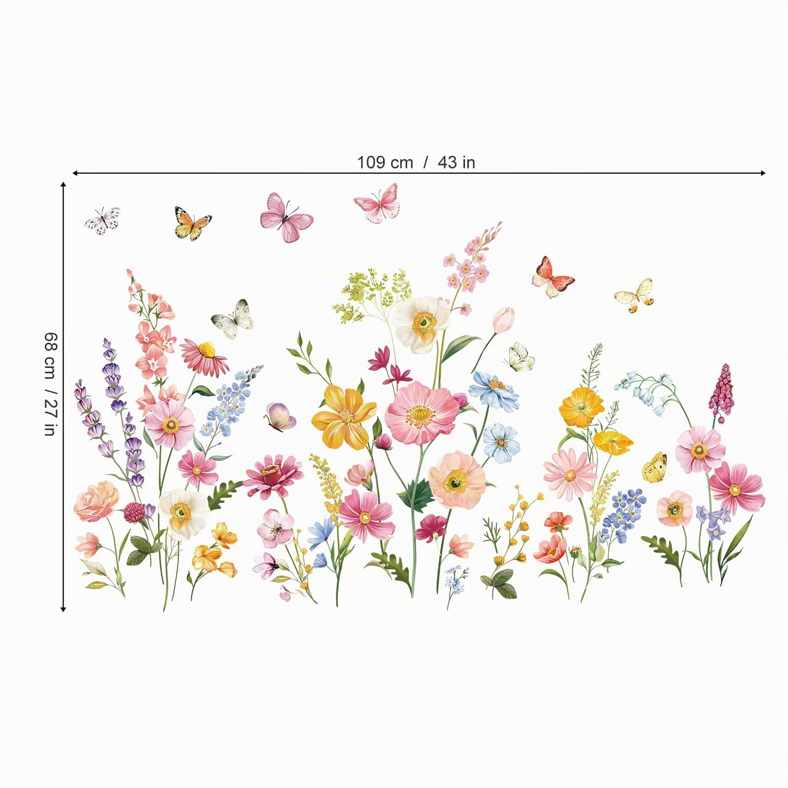 decalmile Pegatinas de Pared Jardín de Flores Vinilos Decorativos Mariposas