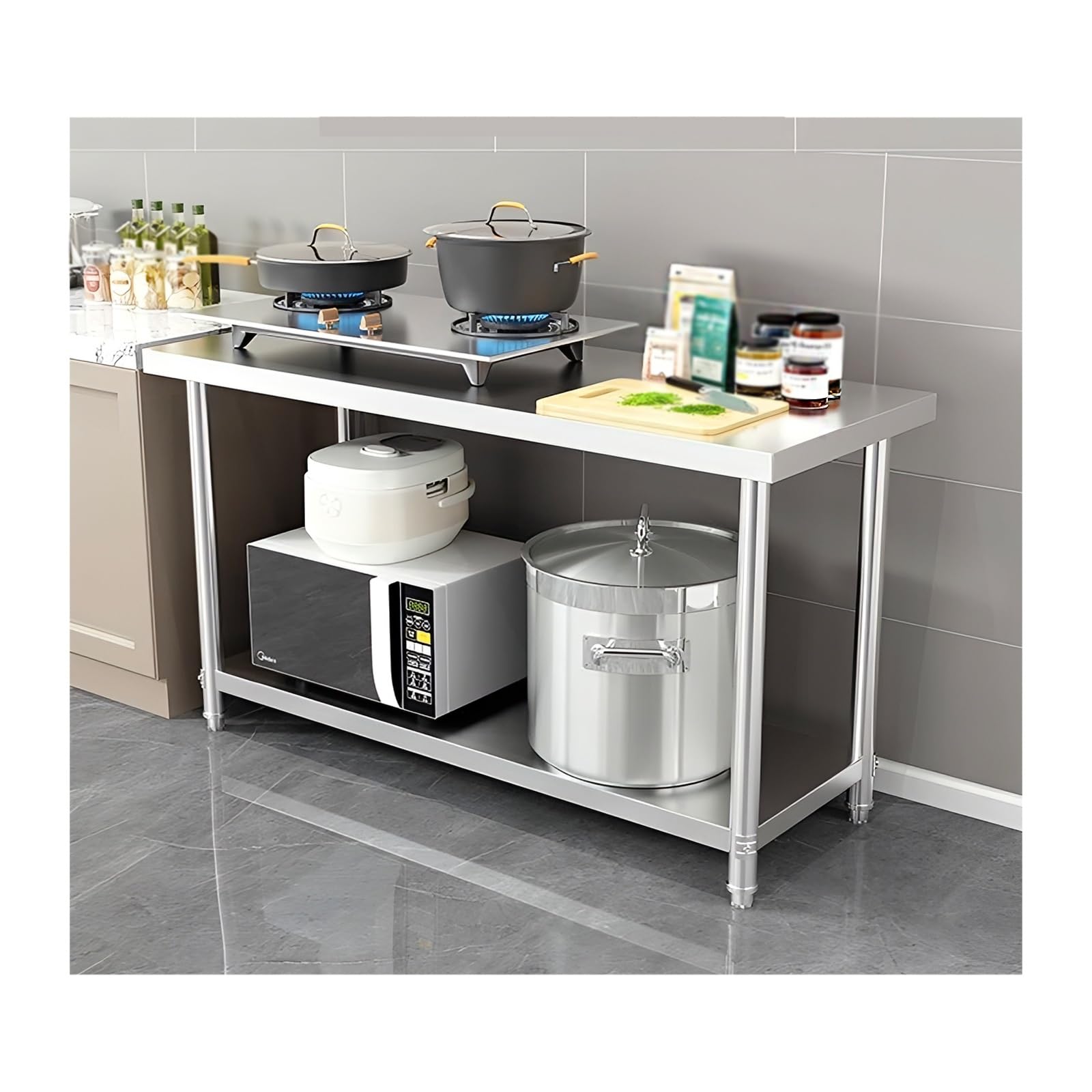 kitchen prep table, Stainless Steel Prep Table ，Stainless Food Table，Double-Layer Design, Stable Load-Bearing, Larger Surface(60 * 60 * 80cm/23.6 * 23.6 * 31.5in)
