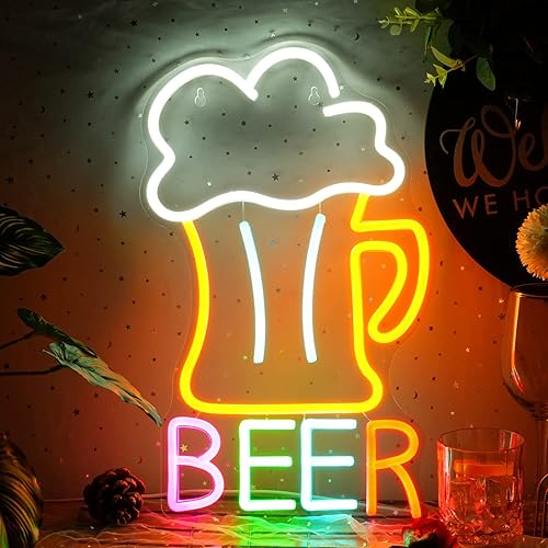 Letrero de neón de cerveza con luces LED para decoración de pared, luces de neón coloridas para decoración de pared, alimentados por USB, 16.5 x