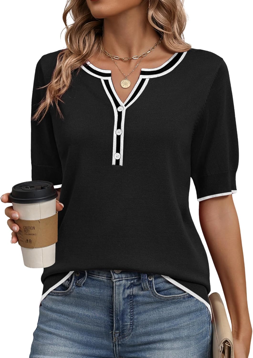 Zeagoo Women's Short Sleeve Sweater 2026 Spring Summer Tops Lightweight Casual V Neck Sweaters Dressy Work Blouses Clothes