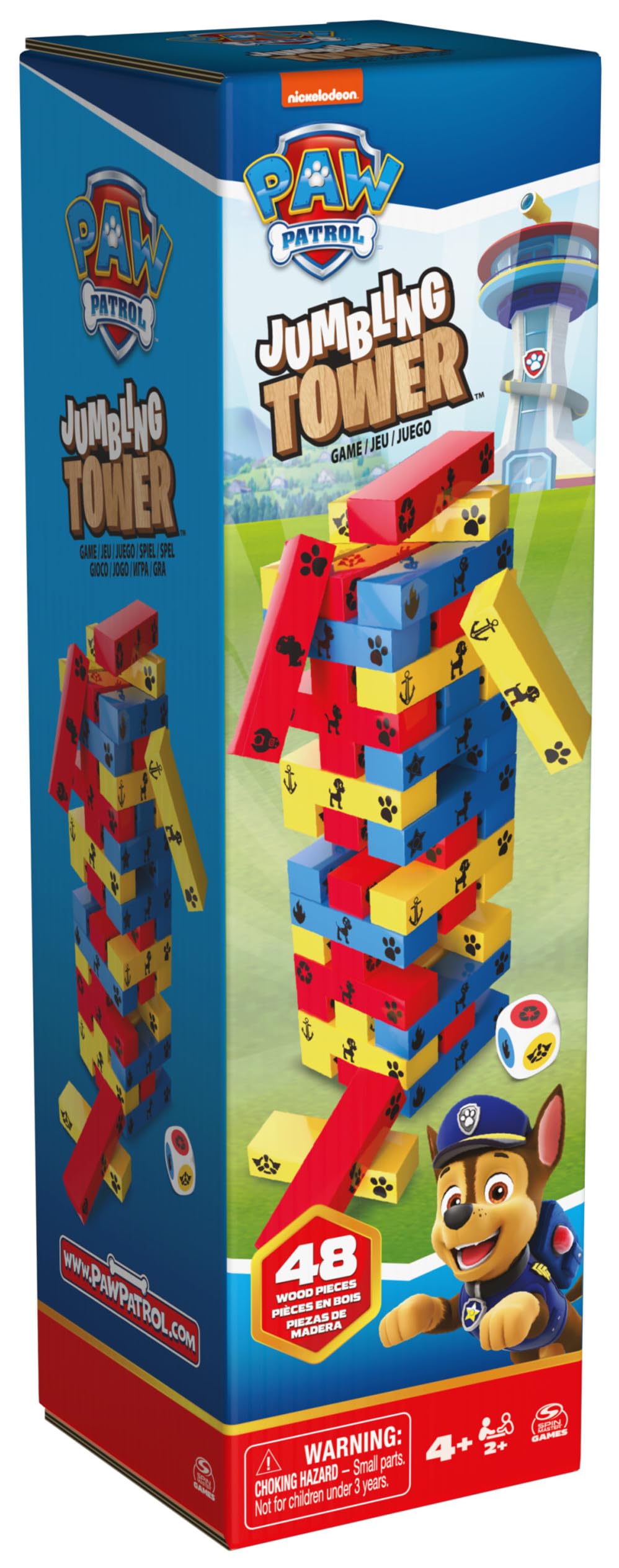 PAW Patrol, gioco Jumbling Tower da Spin Master Games, gioco da tavolo in legno colorato per impilare, costruire e rovesciare, giocattoli PAW Patrol, per bambini in età prescolare dai 4 anni in su