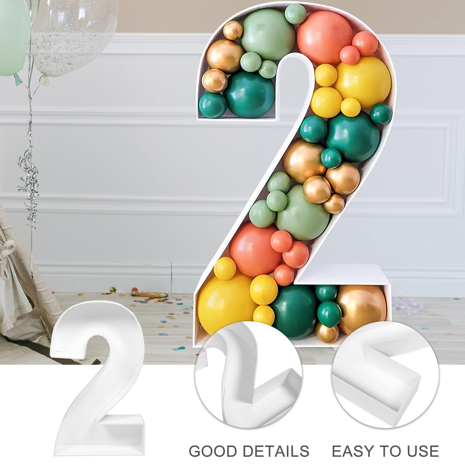 DOITOOL Marco para Globos Número 2 Caja para Globos de Cumpleaños y Decoración de Fiestas Soporte Ligero y Resistente para Shower y Eventos Obsequios