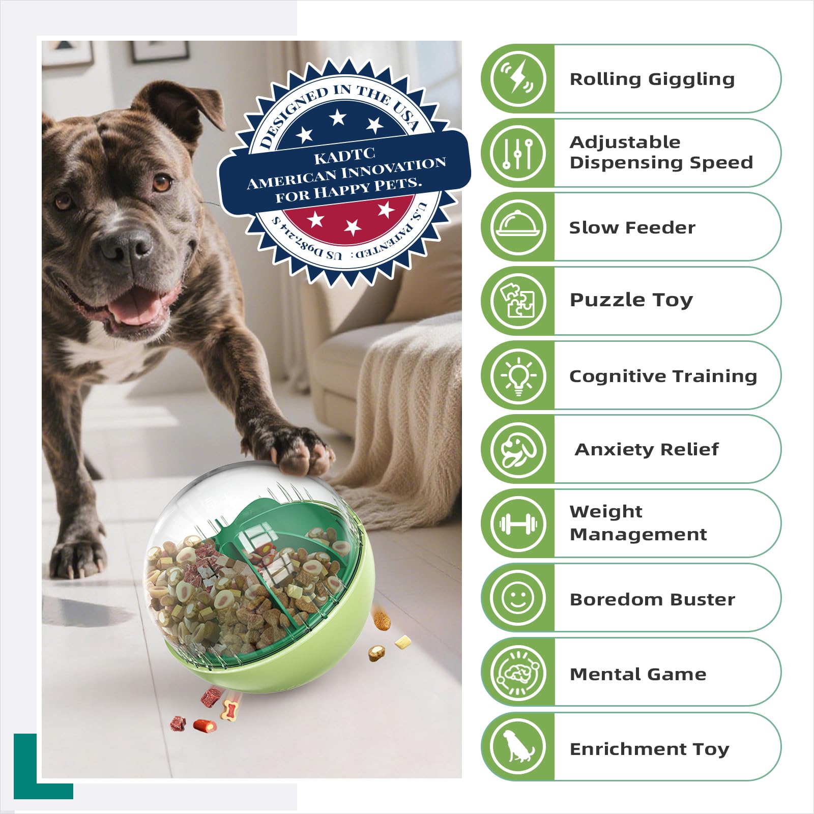 KADTC Balle distributeur de friandises pour chien extra large – Vitesse de distribution de nourriture réglable – Jeu d'esprit pour chiot – Mangeoire lente pour chiens de taille moyenne/grande/extra