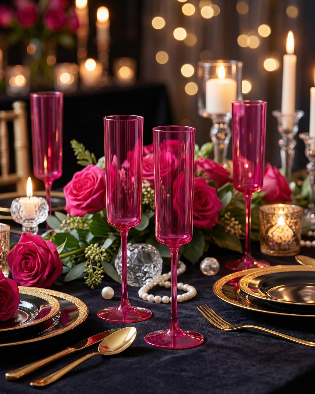 Ciaell 24 Pack Plastic Champagne Flutes - Hot Pink 6 Oz Disposable Champagne Glasses - Square Plastic Toasting Glasses for Party Birthday Anniversary Wedding & Valentine's Day - Image 8