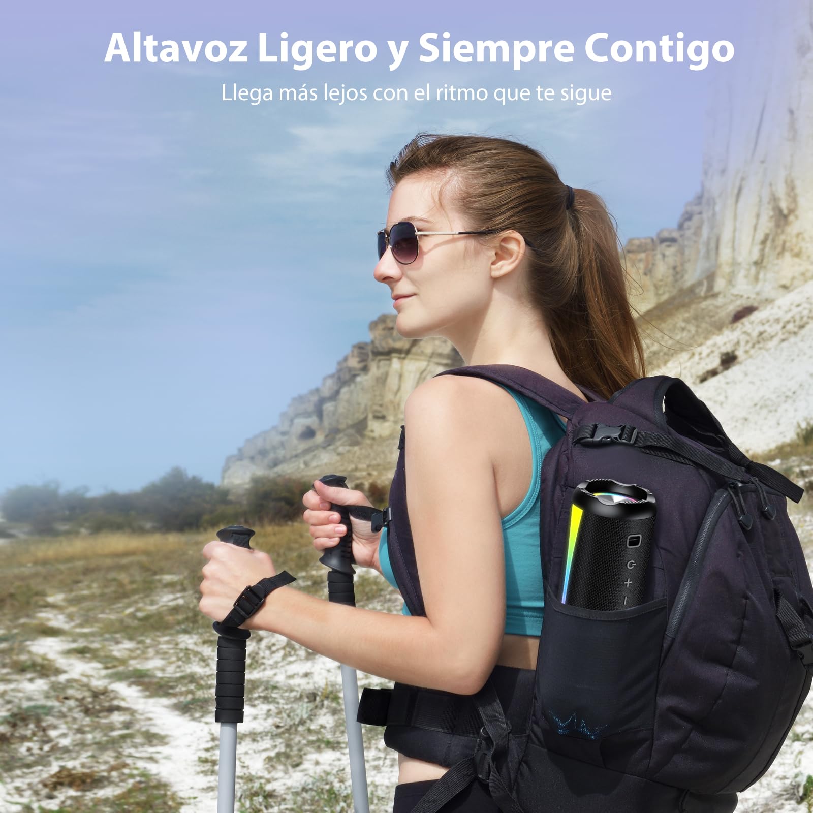 Visita la tienda de dotn Altavoz Portátil 2026, Altavoz Bluetooth Potente con Bajos Mejorados, Hasta 20H de Reproducción, Altavoces Bluetooth 5.4 con Emparejamiento TWS, 7 Modos RGB, Ideal para Exterior, Fiestas y Viajes in use