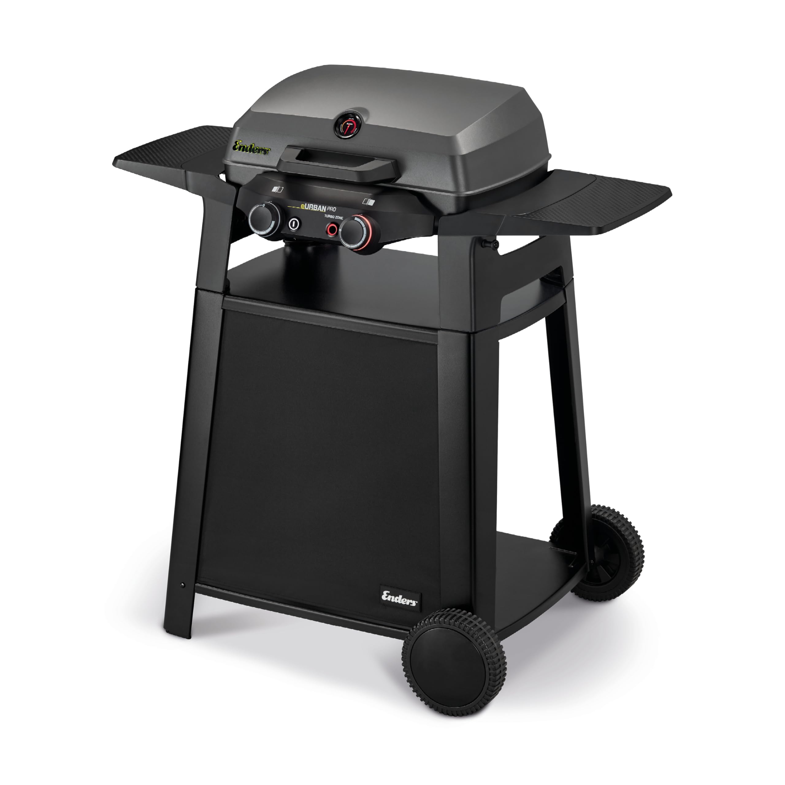 Enders® eURBAN Pro 2 + Trolley, emaillierter Gussrost, abnehmbare Seitenablage, Enders® Elektrogrill, Balkongrill, 2 in 1 Tischgrill & Standgrill, Rollwagen, mit Schnellheizelement, #971972
