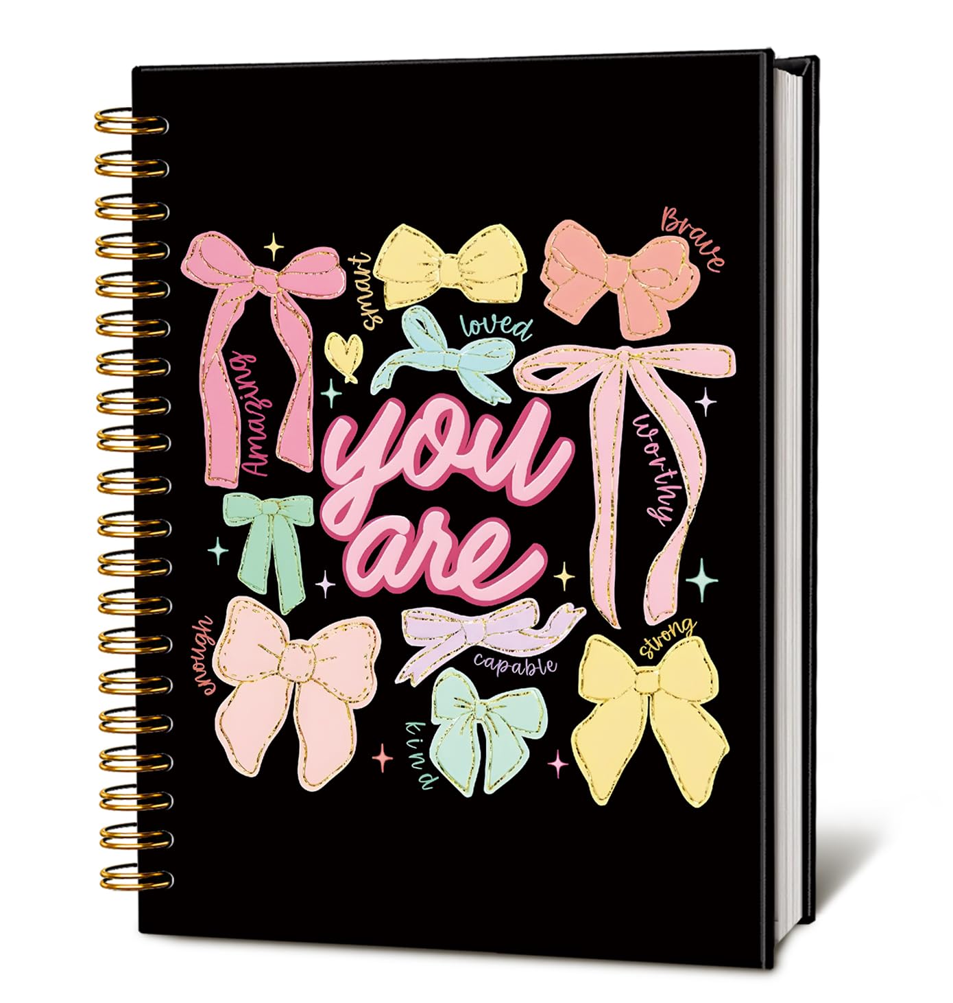 LIANGW You Are Bow Spiral Notebook Journal -Inspirational Pastel Aesthetic Journal with Positive Words, Gift for Women and Girls, Hardcover Spiral