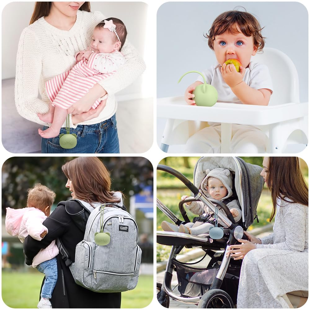 Lot de 2 Boite a Tetine Bebe Silicone pour Bébé, Boite a Sucette Bebe Sans BPA en Silicone pour Sucette, Range Portable Tétine Bébé pour Voyage- Bleu et Vert