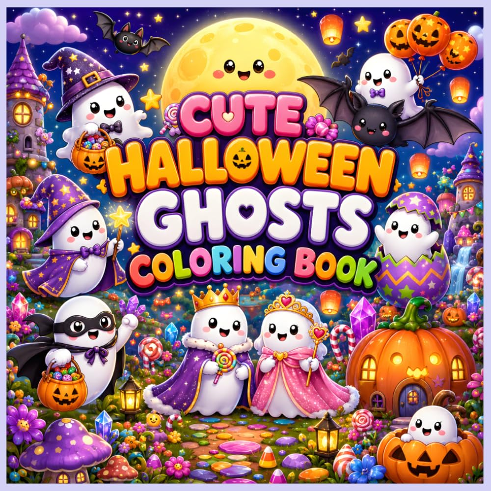 Cute Halloween Ghosts Coloring Book: Fun Ghost Adventures, Pumpkins, Candy & Halloween Magic for Kids Ages 3–8