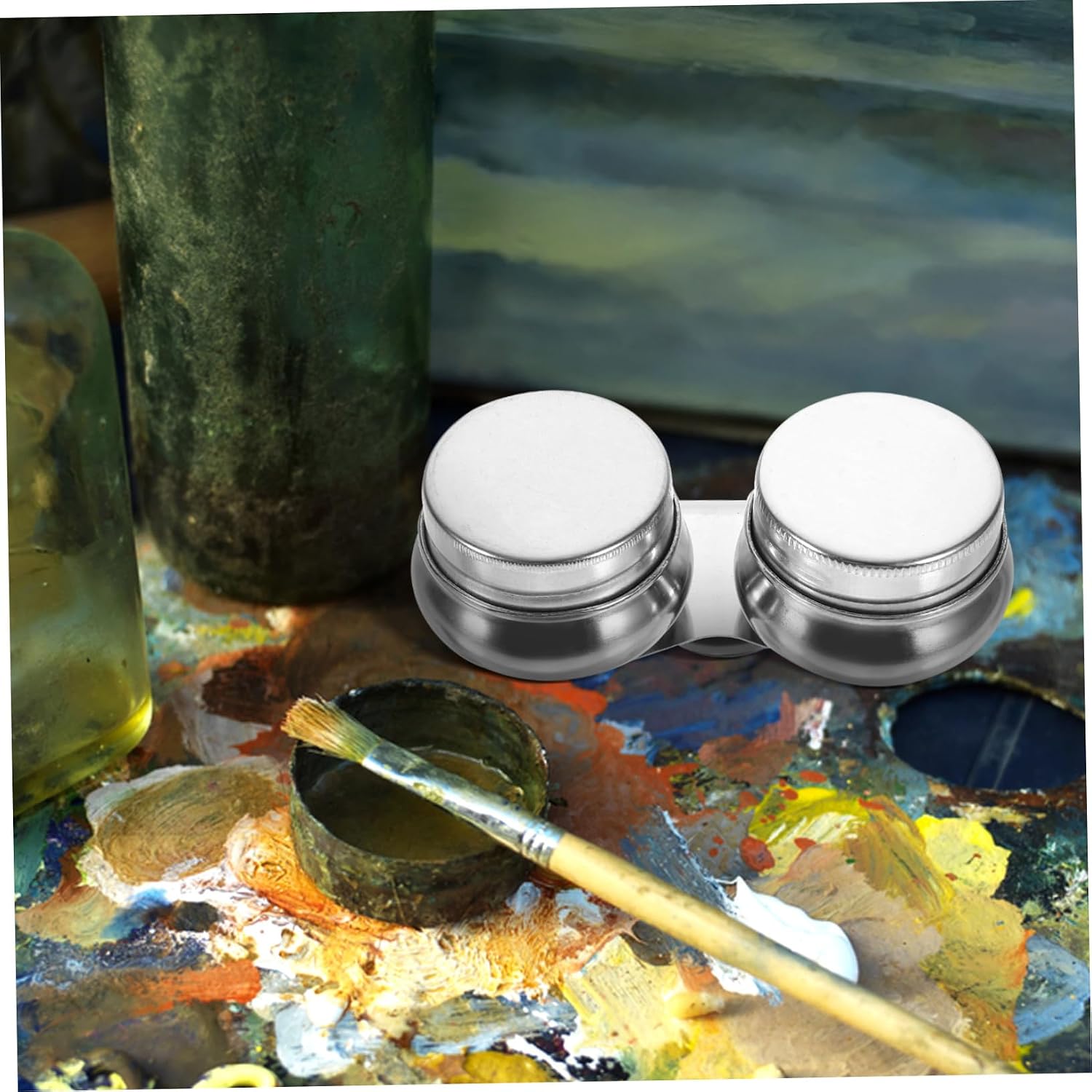 2pcs Stainless Steel Oil Palette Cup for Oil Painting Spill Paint Cups Steel Cleaning Container