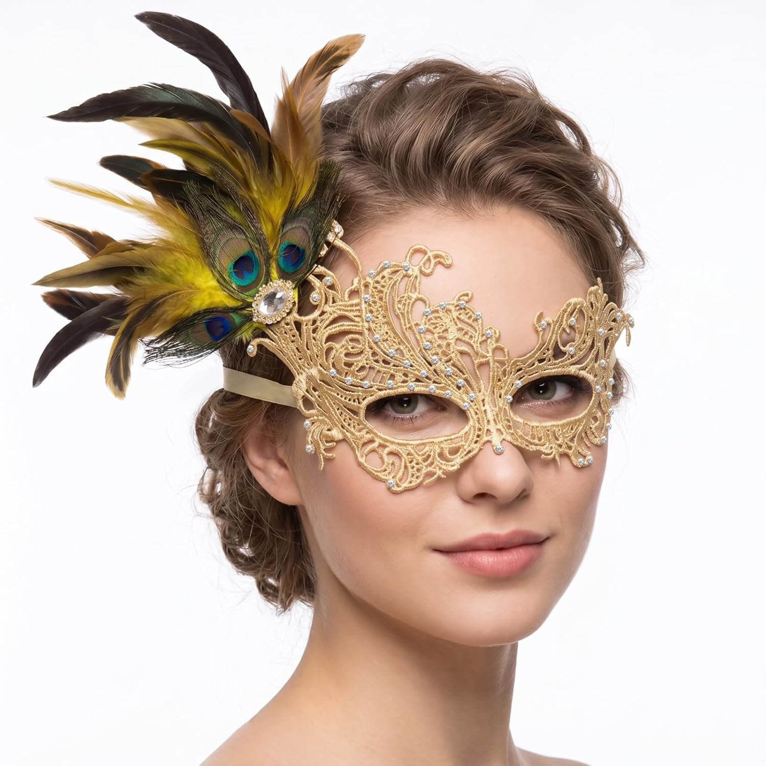 Masquerade Mask for Women Feather Lace Mask for Mardi Gras Halloween Masquerade Ball Parties