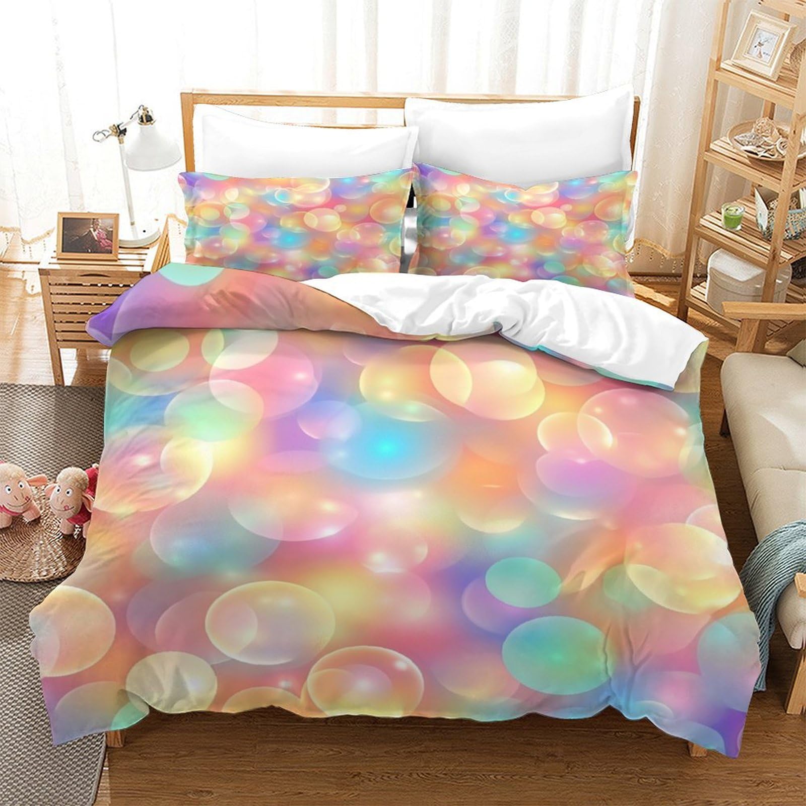 P1S9U7W5Y 3D Printed Pastel Bubble 3pcs Microfiber Duvet Cover Set Colorful Bubble Bedding Set Single（140x200cm）