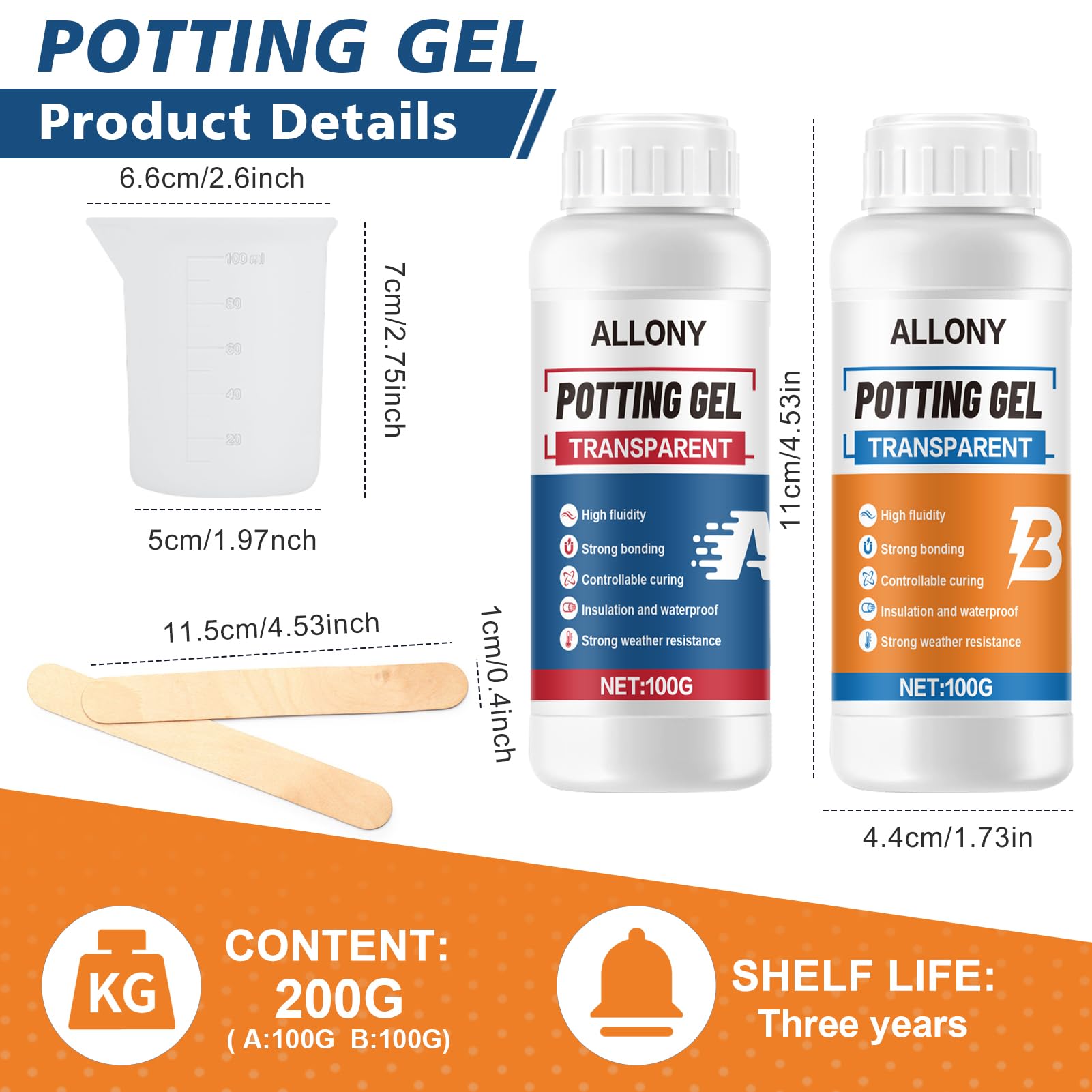 Allony Gel Isolante Elettrico, Sigillante Impermeabile Trasparente, Colla per Incapsulamento Elettrica per Scatole di Derivazione/Schede Elettroniche/Elettrodomestici