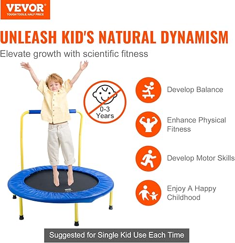Miniatura 2 de VEVOR 3FT Trampoline for Kids, 36" Trampolines Indoor/Outdoor Trampoline for Toddlers, Foldable Mini Baby Jump Toy with Foam Handle, Recreational
