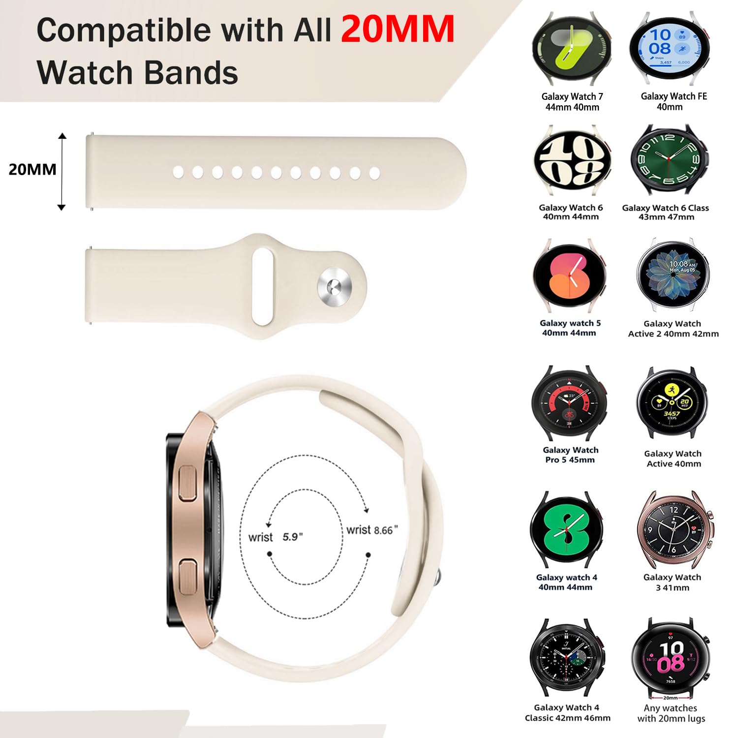 VELULYX Silicone Strap for Galaxy Watch 7/FE/6/5/4 40mm 44mm - Image 3