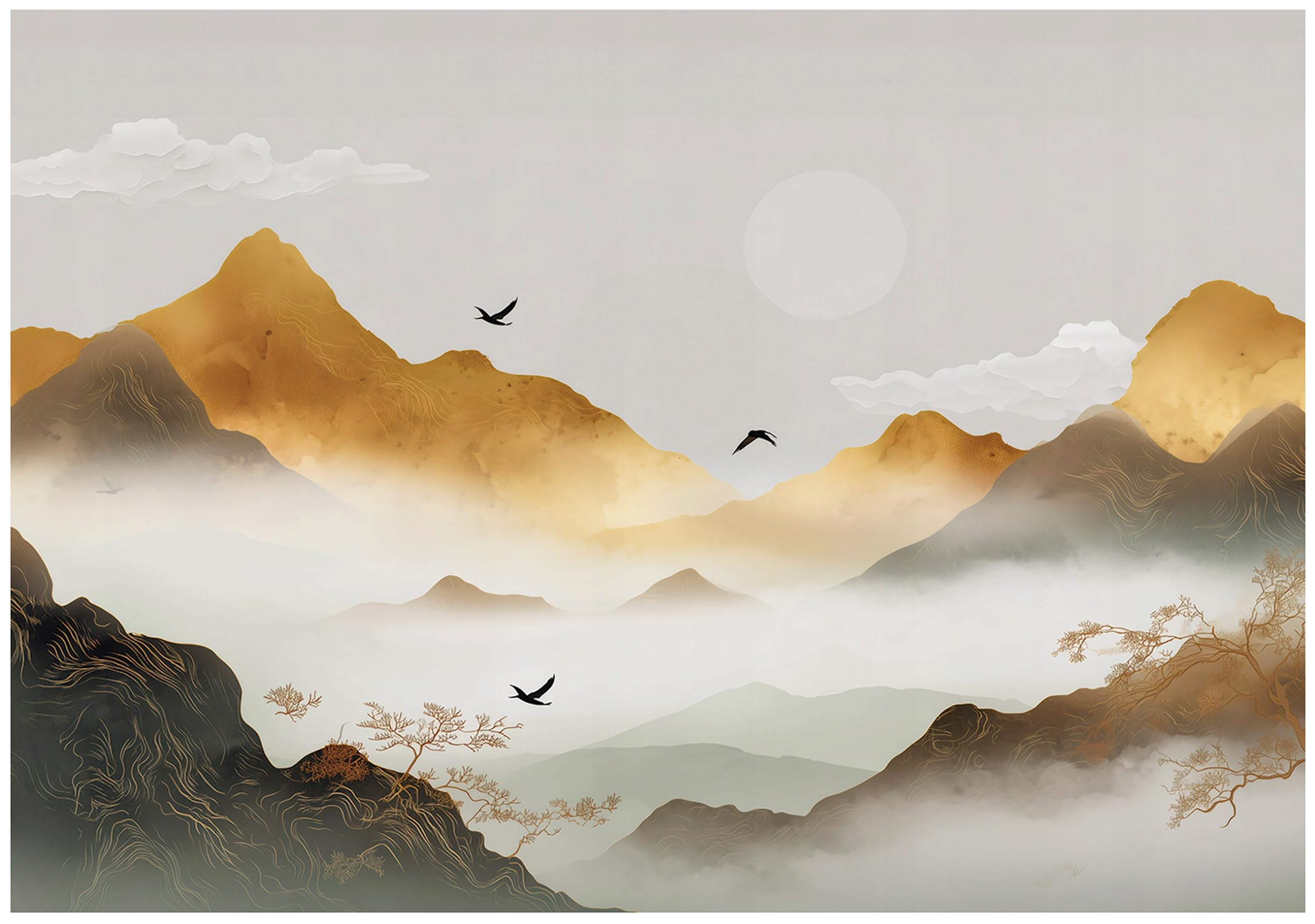 WallArena - Carta da parati fotografica - Montagne 350x250 cm - Murale fotografico - Per soggiorno e camera da letto - Effetto 3D - con Colla - paesaggio grigio astratto