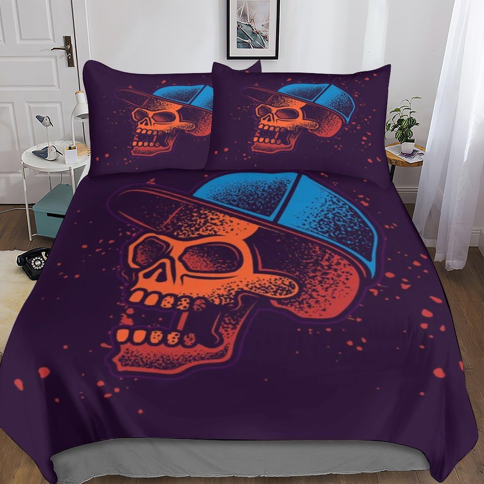 Ensemble de literie gothique tête de mort parure de lit 200x200 cm aux finitions soignées