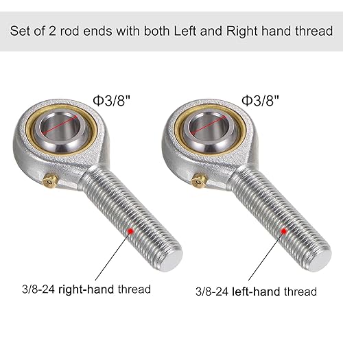 Miniatura 3 de uxcell POSB6 Juego de rodamientos de extremo de varilla macho de 38 de pulgada - 2 piezas de extremos de varilla de rosca izquierda y derecha de