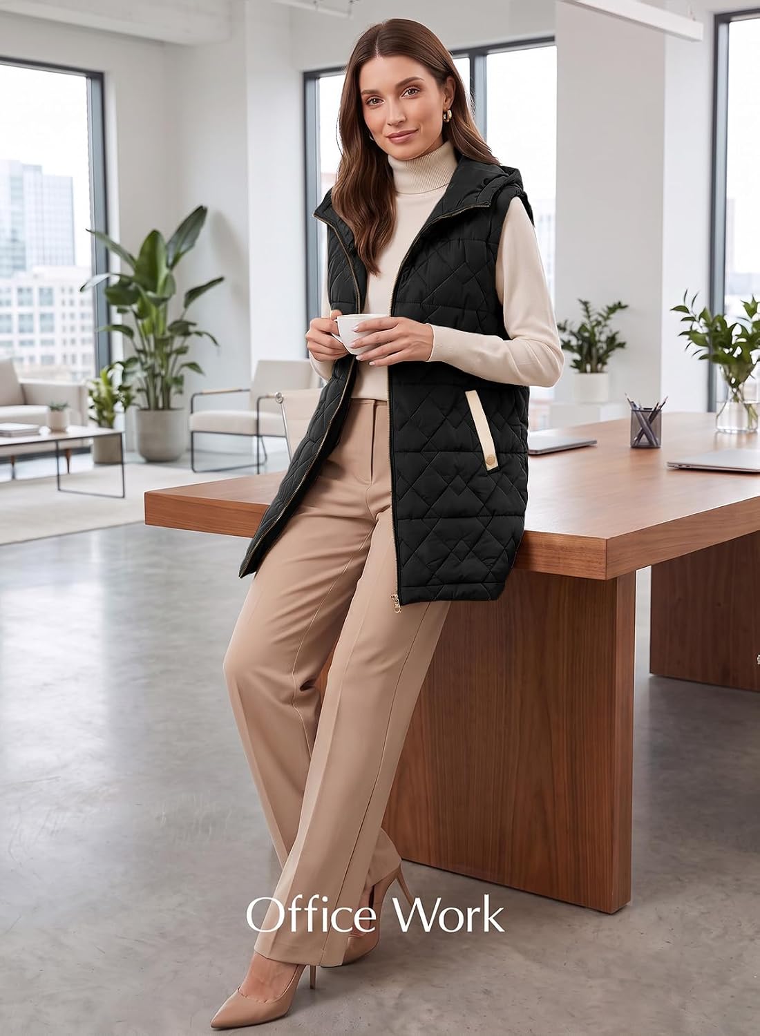 EVALESS Womens Colorblock Hooded Puffer Vest Sleeveless Jackets Coats