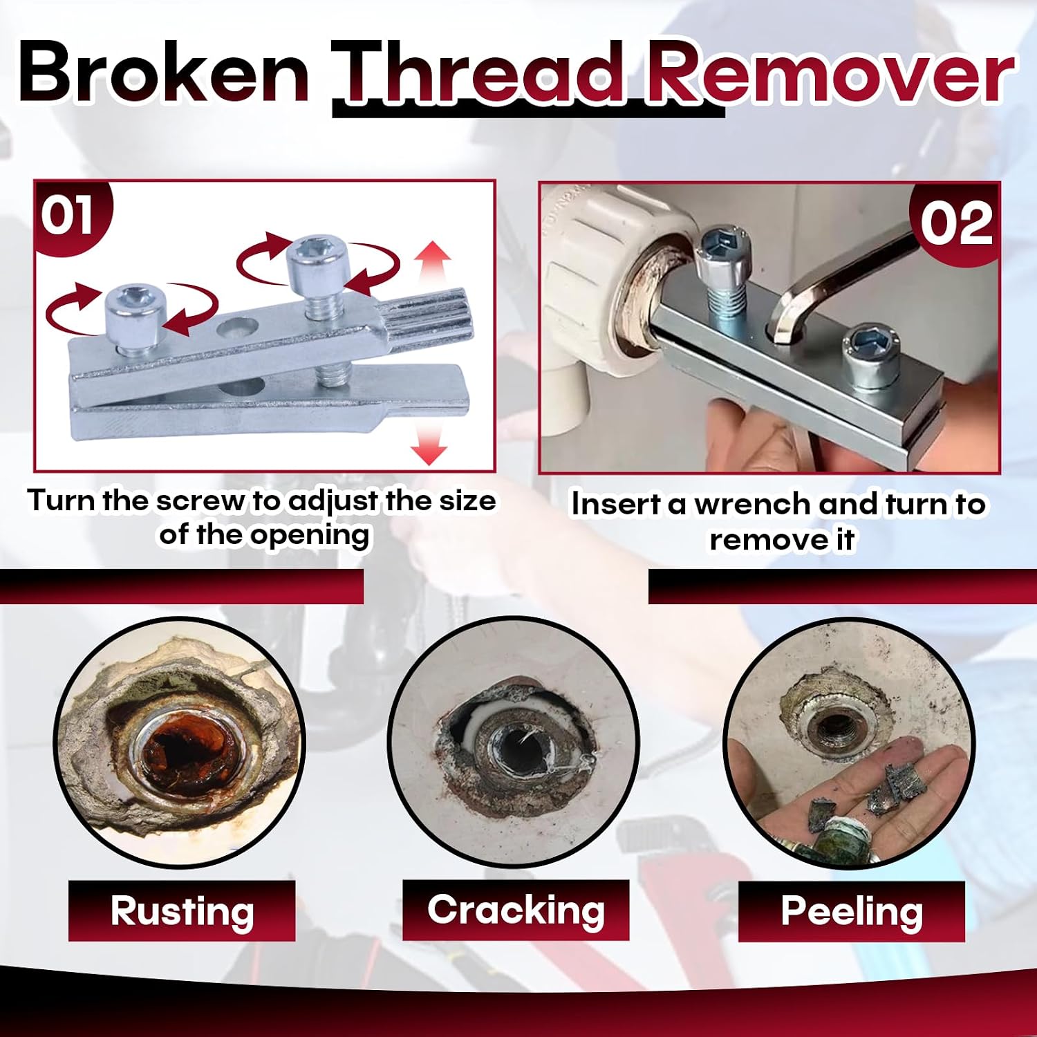 3 Pcs PVC Pipe Threader, Bolt Extractor, Drill-Compatible Pipe Tapping Tool | 1/2", 3/4", 1" pipe thread cutting tool | Broken Bolt Extractor for Faucets | Internal/External Threader, Tools Included