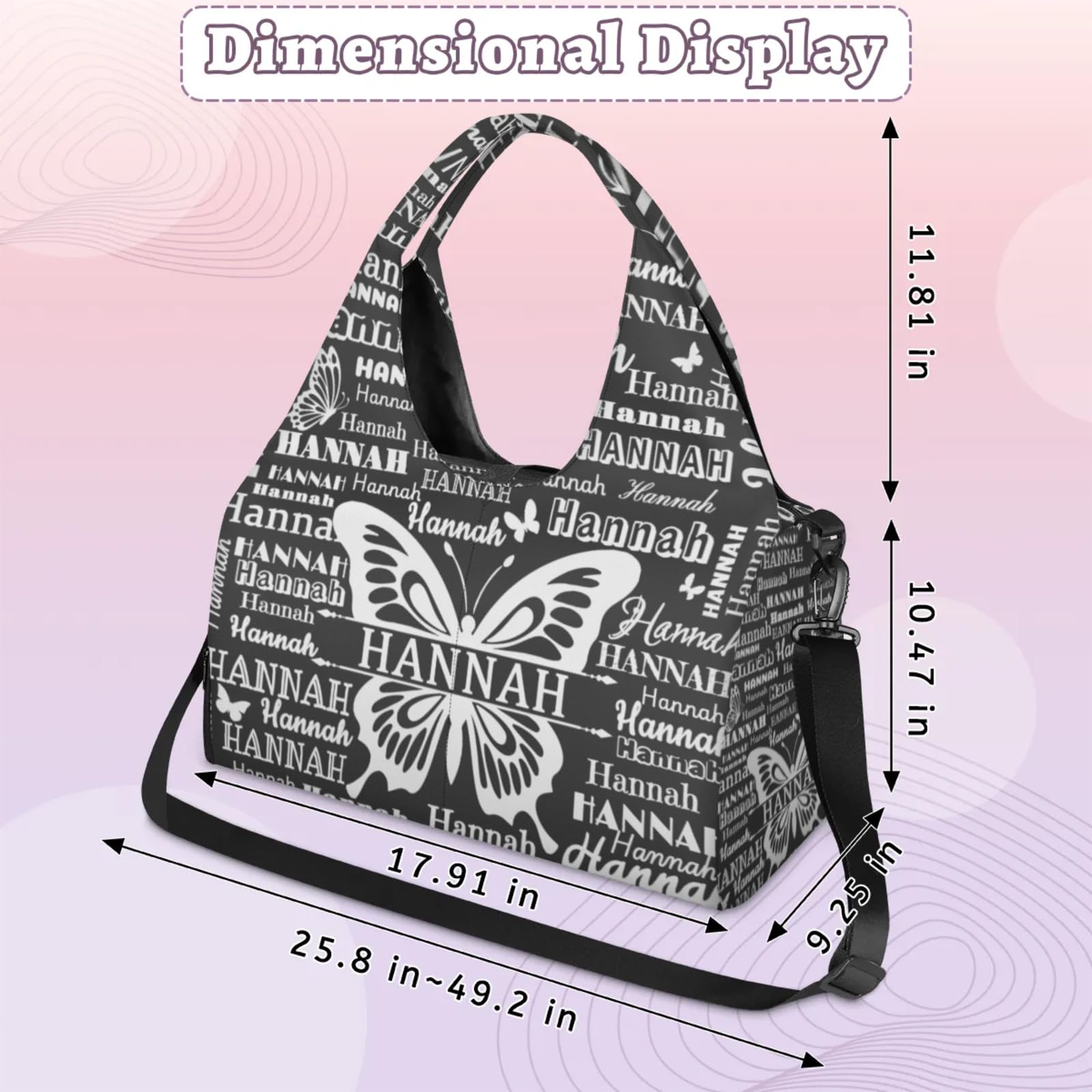 KOBLEN Custom Yoga Gym Bags for Women Personalized Duffel Bag with Shoe Compartment and Yoga Mat Portable Weekender Bags for Pilates Travel Offices Workout Beach Black