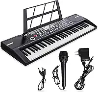 Teclado Musical 61 Teclas Piano Digital Eletrônico com Microfone Alto-falante Integrado Teclado Portátil Iniciante Teclado Musical Profissional
