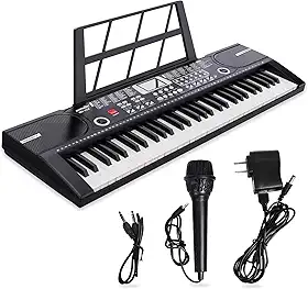Teclado Musical 61 Teclas Piano Digital Eletrônico com Microfone Alto-falante Integrado Teclado Portátil Iniciante Teclado Musical Profissional