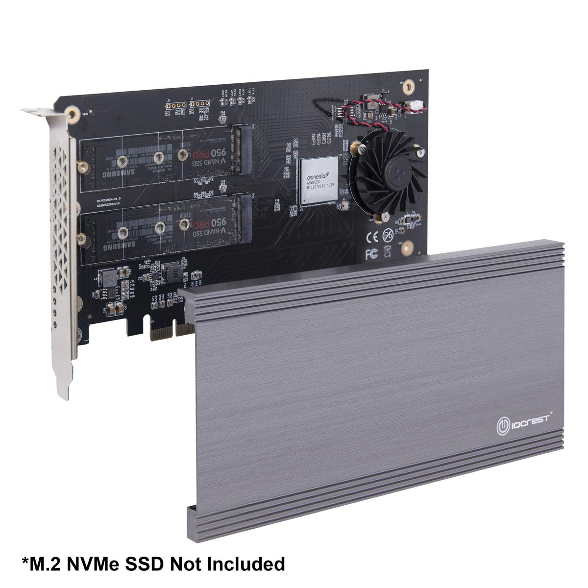 Syba Dual M.2 M-Key NVMe Ports to PCIe 3.0 x16 Bifurcation Riser Controller - Support Non-Bifurcatio