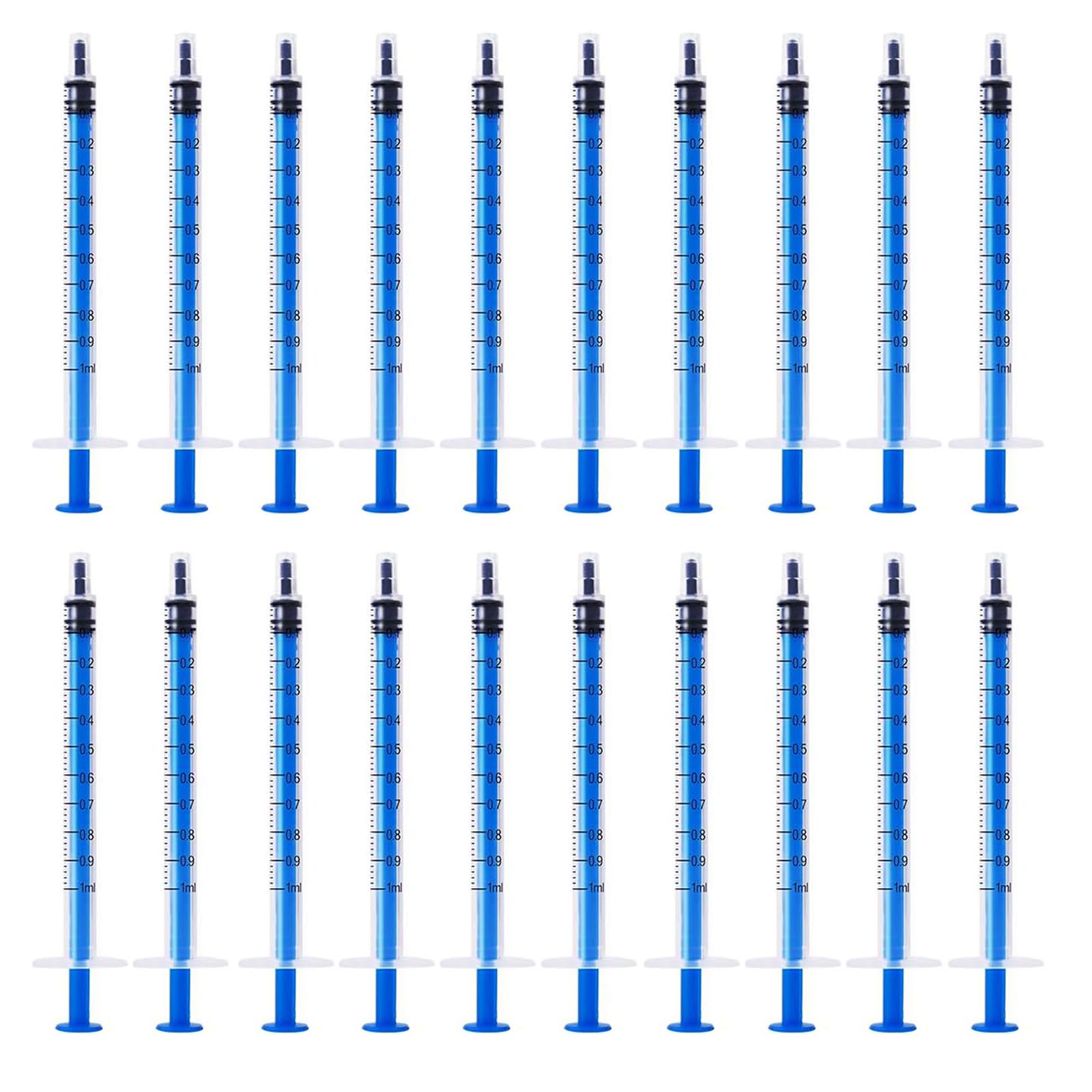 20Pack 1ml 1cc Plastic Syringes with Caps, No Needle Syringe for Refilling and Measuring Liquids, Feeding Pets, Dog Cat Syringe, Glue Applicator, Colostrum Collection, Scientific Labs