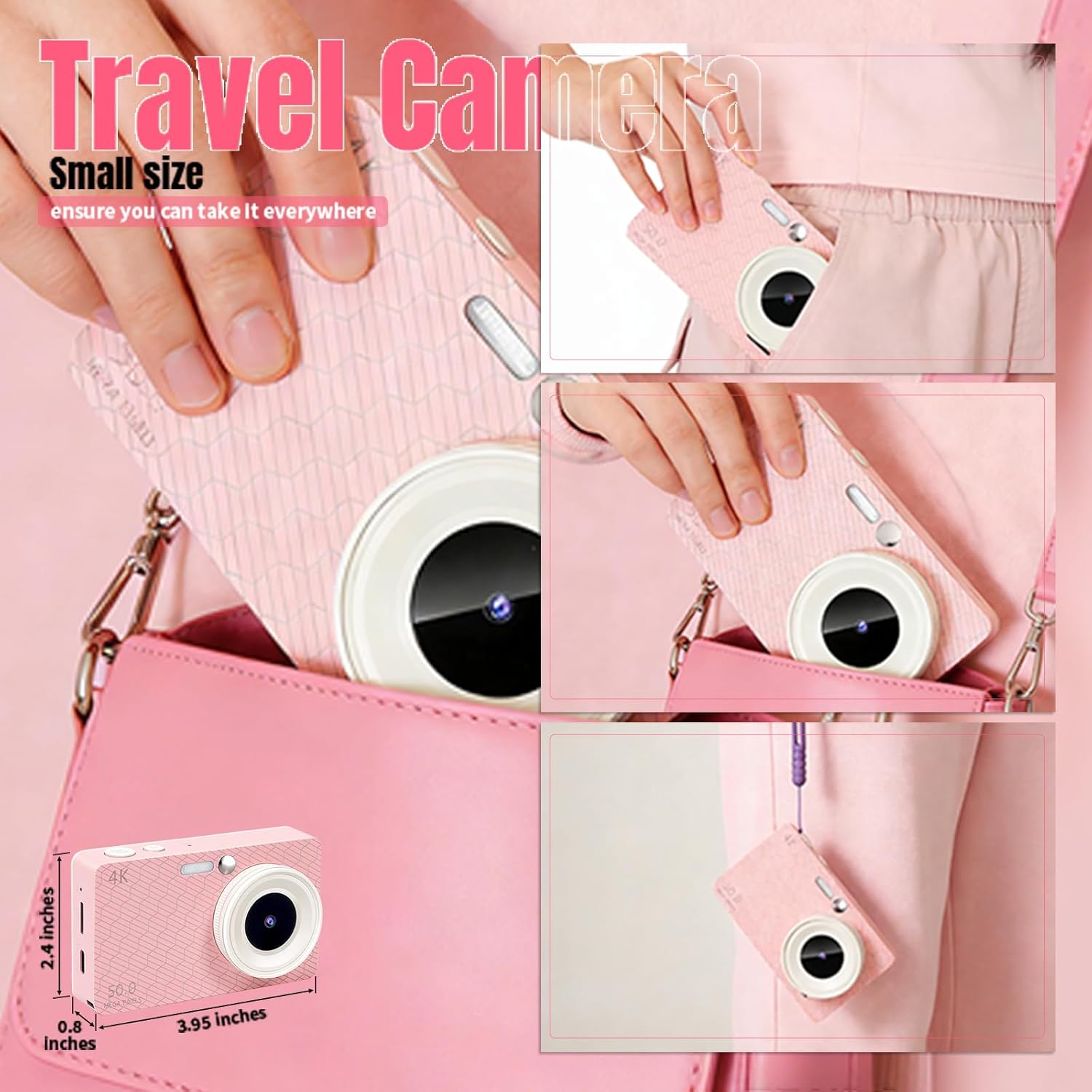 Digital Camera for Photography Autofocus, FHD 4K Point and Shoot Cameras with 32GB SD Card, Portable Travel Camera with 16X Digital Zoom, Small Compact Camera for Girls Teens Beginners, Pink