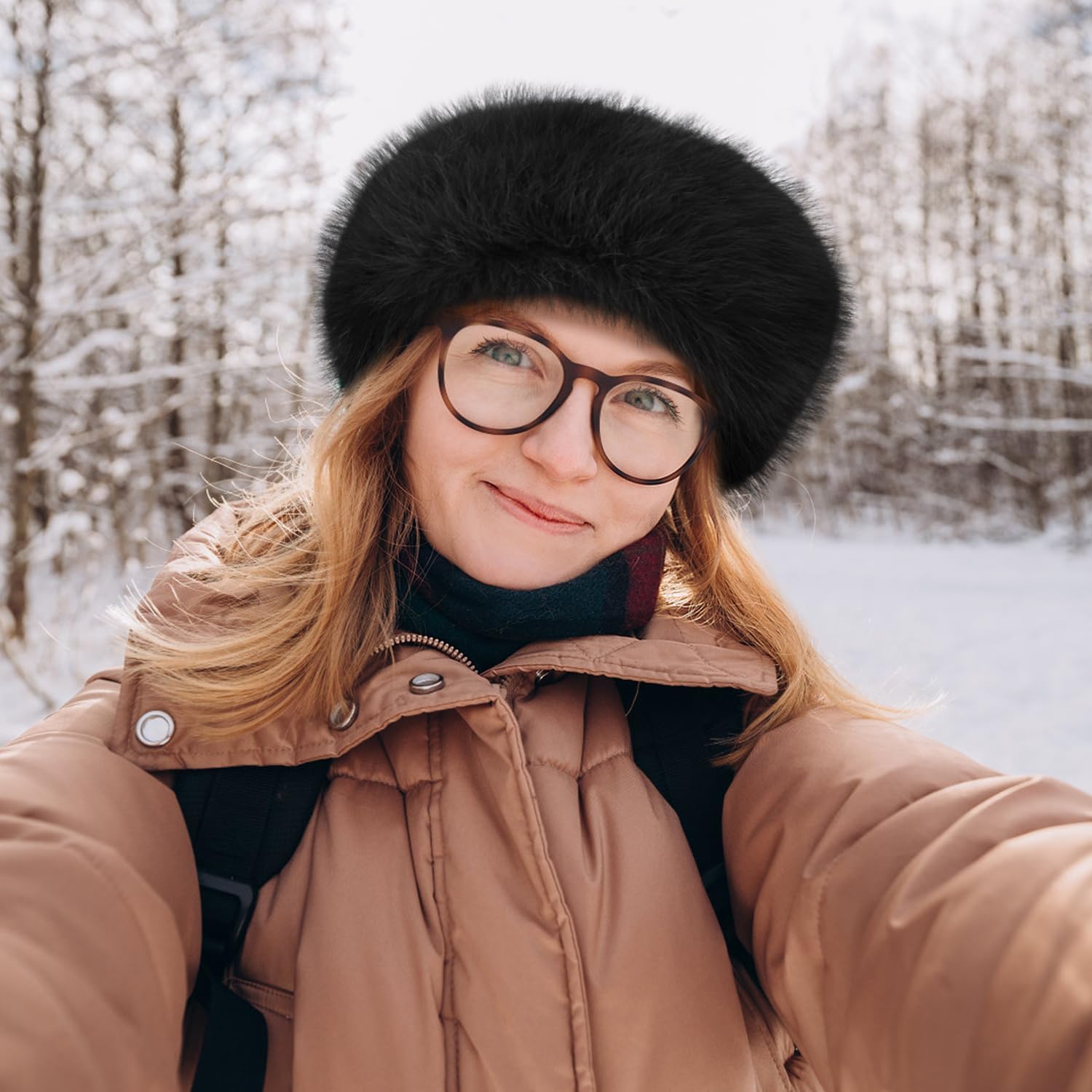 Peicees Faux Fur Headband, Womens Thermal Elastic Hairband Ear Warmer Furry Fleece Russian Hat for Winter Costume Party - Image 7