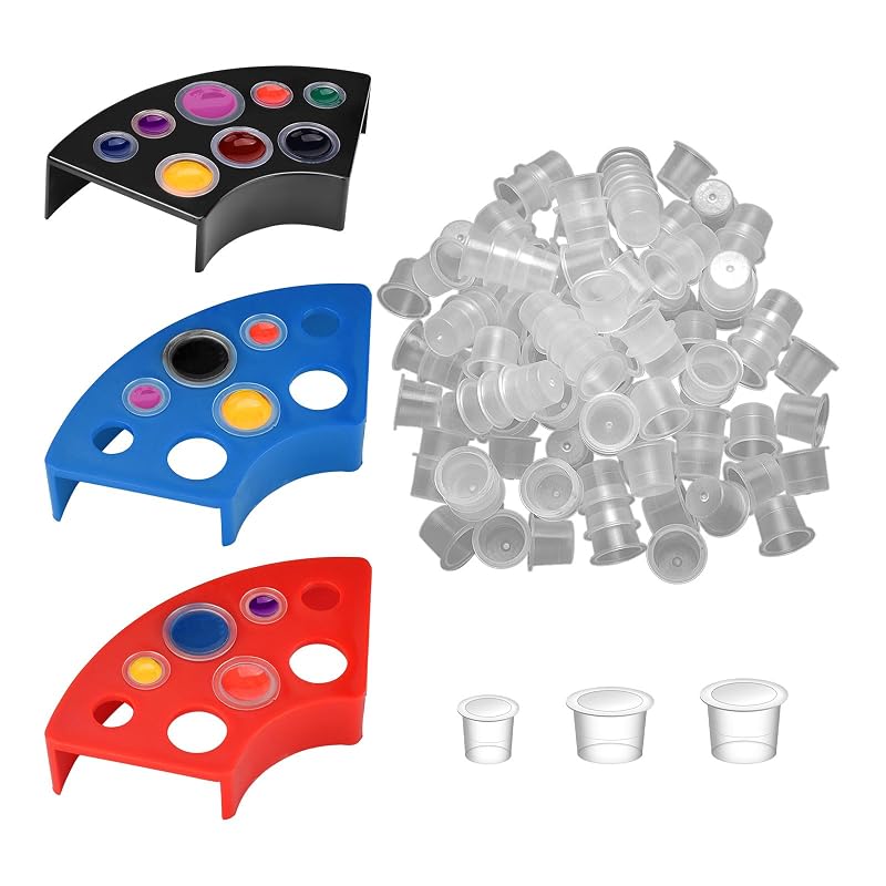ATOMUS Kit com 303 peças para tinta de tatuagem, com 300 copos mistos e 3 suportes com 8 orifícios, transparente