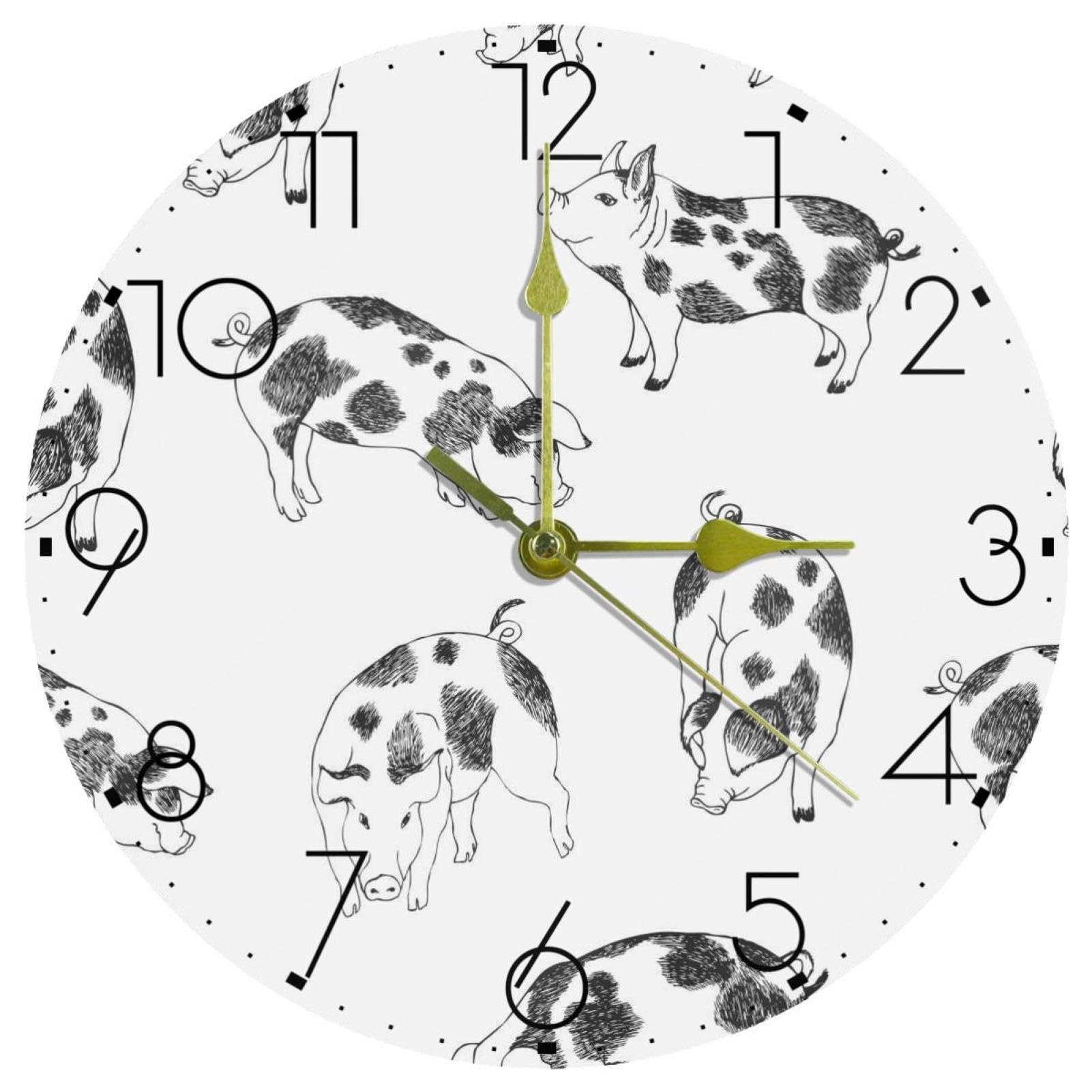 Horloge murale silencieuse en acrylique avec motif petits cochons pour la chambre d'enfant