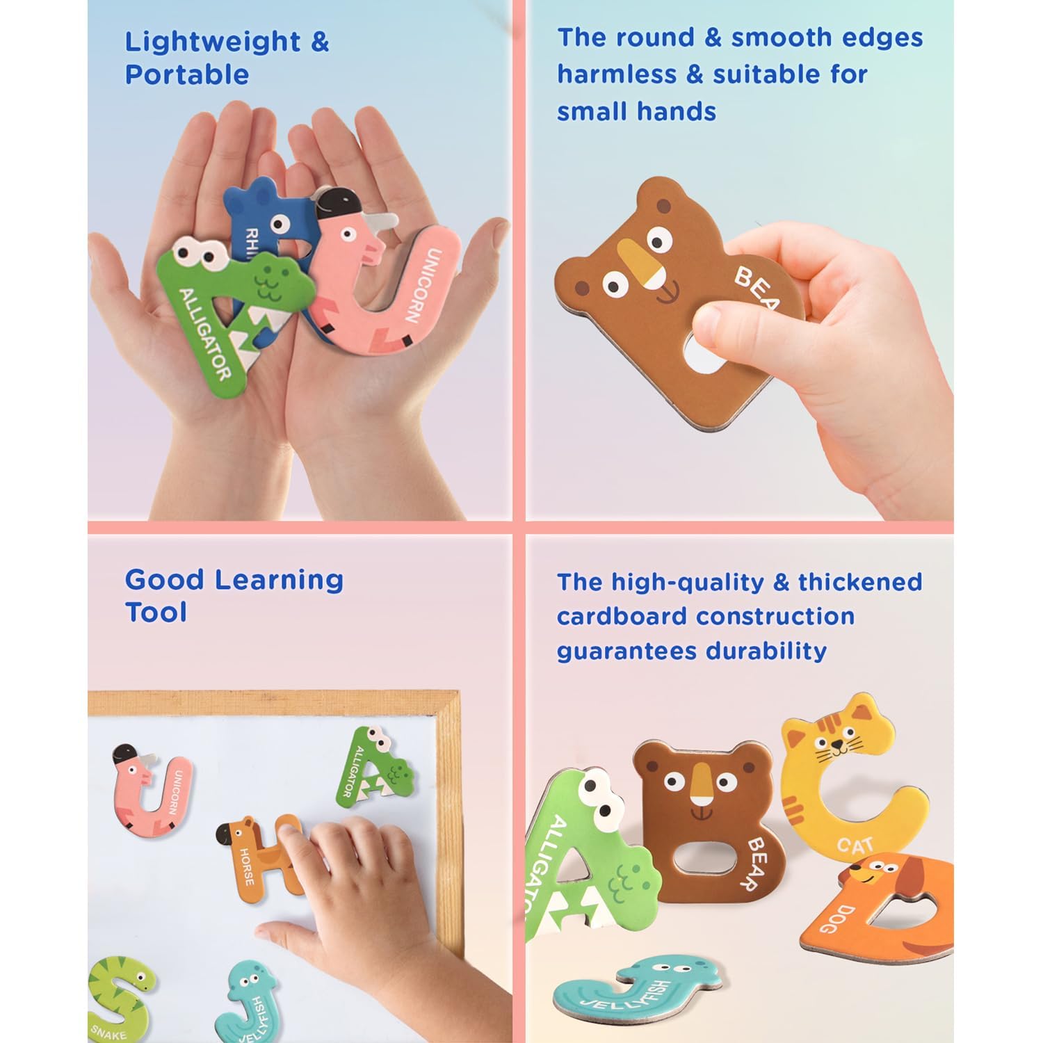 Netora 26 Magnetic Wooden Letters, Cute Animal Alphabet ABC Wood Magnets for Fridge Colorful Uppercase Animals Toys Set Educational Spelling Learning Games for Kids, Toddlers 3 4 5 Years Old 3