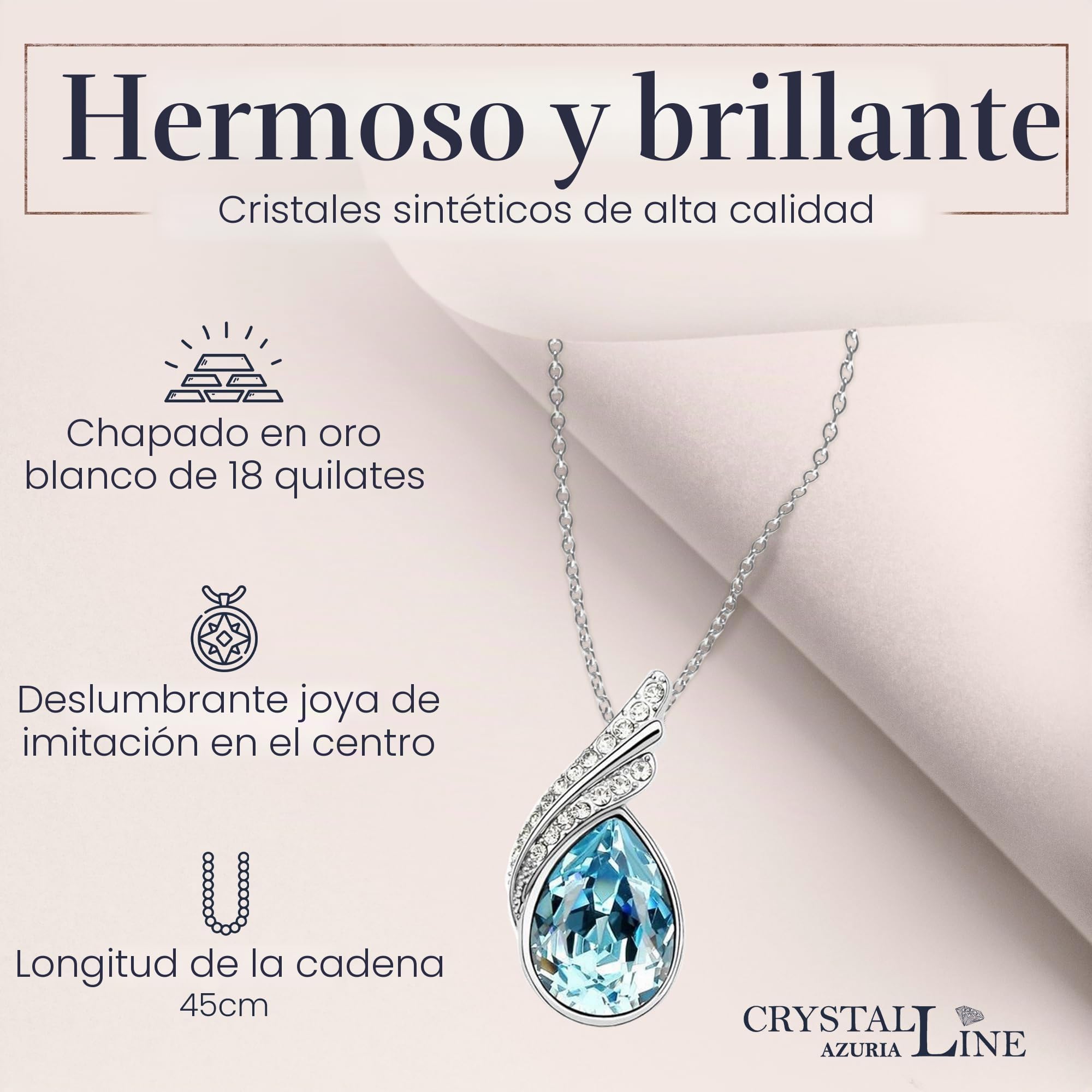 Crystalline Azuria Mujer 18ct Chapado en Oro Blanco Lágrimas Cristales Azul Aguamarina simulada Juego de joyas Collar Pendientes para Mujer Niña Boda Novia y Dama de honor