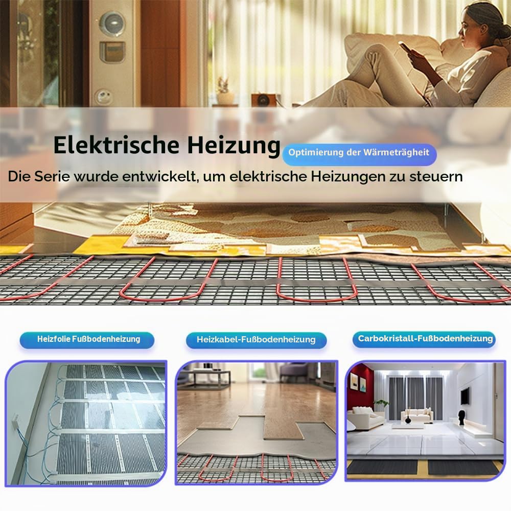 Intelligentes Thermostat für elektrische Heizung, WLAN-Thermostat mit AI Lern-App-Steuerung, digitalem LED-Touchscreen und verstellbarem Knopf, energiesparend