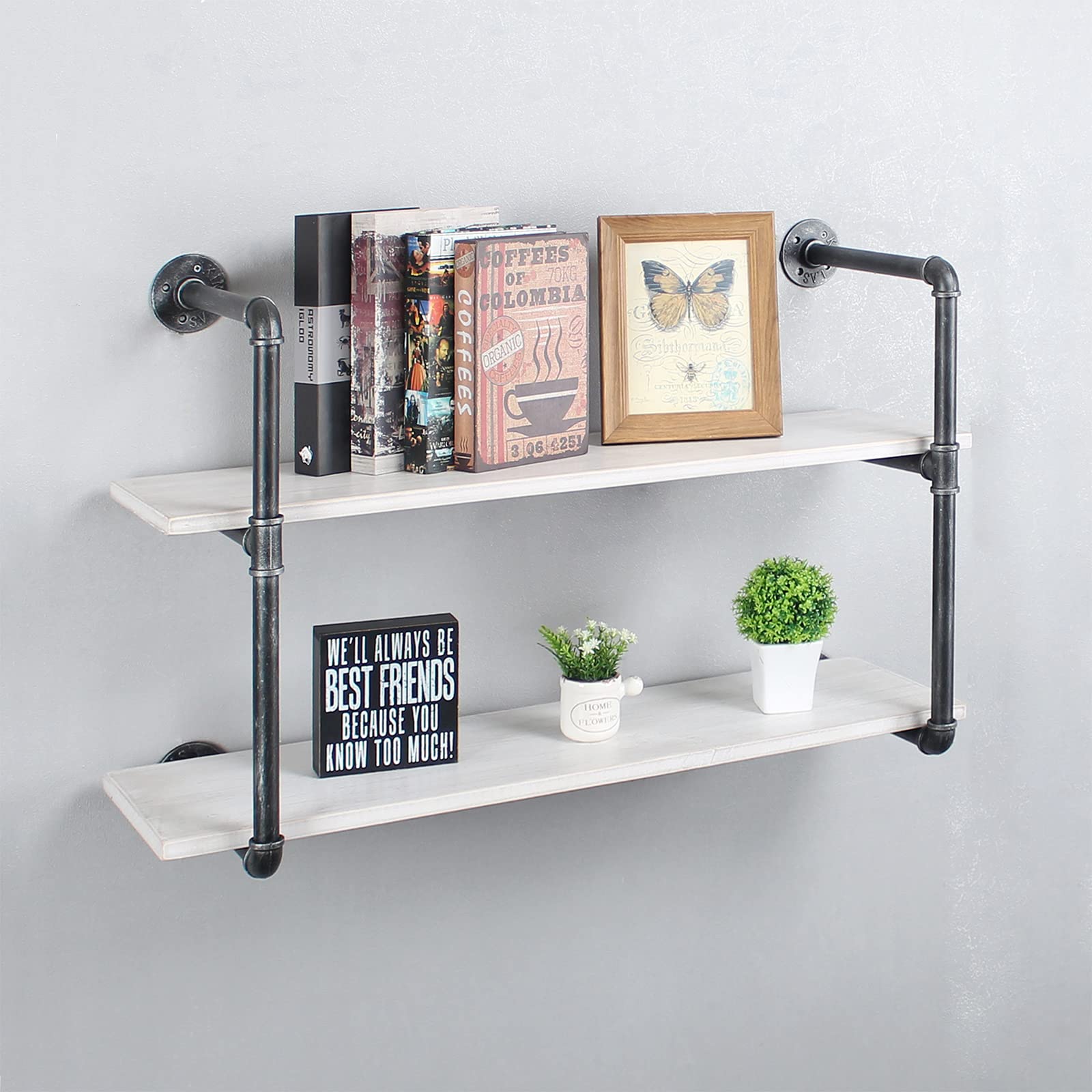 Buy MBQQ Industrial Retro Pipe Shelf 36in 2 Tier Wall ed, Rustic