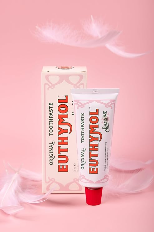 Euthymol Sensitive Toothpaste 75ml,Fluoride Toothpaste for Sensitive Teeth, Plaque Removal, Cavity Protection, Antibacterial, Gluten-Free, Thymol & Menthol, Freshens Breath,Gentle Dental Care